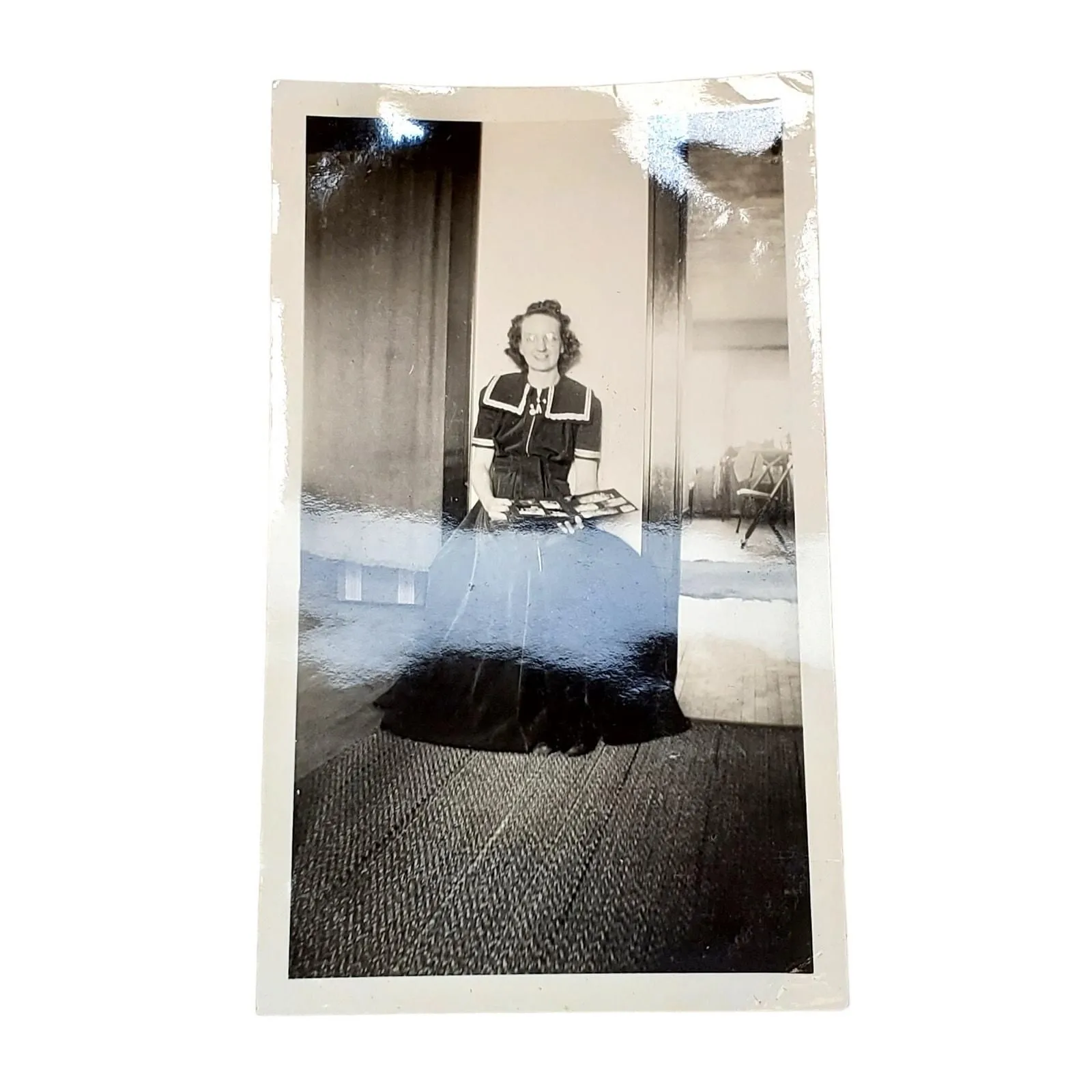 Product image for Vtg Young Lady Looking at Album Original Monochrome Photography Found