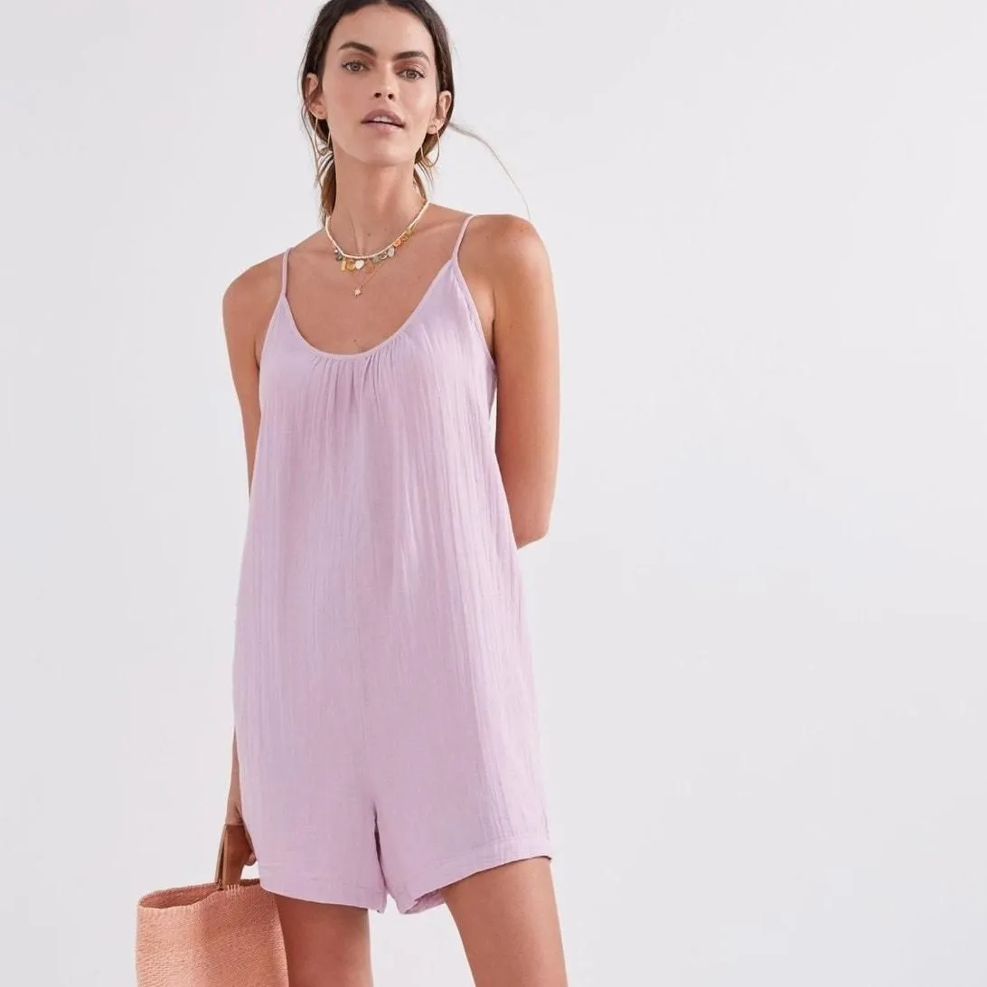 Product image for Daily Practice by Anthropologie Lilac Purple Guazy Lounge Cotton Romper Small