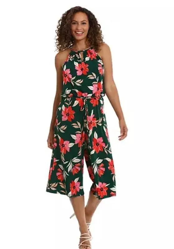 Product image for Maggy London NWT Bright Green Lottie Floral Halter Cropped Jumpsuit Size 6