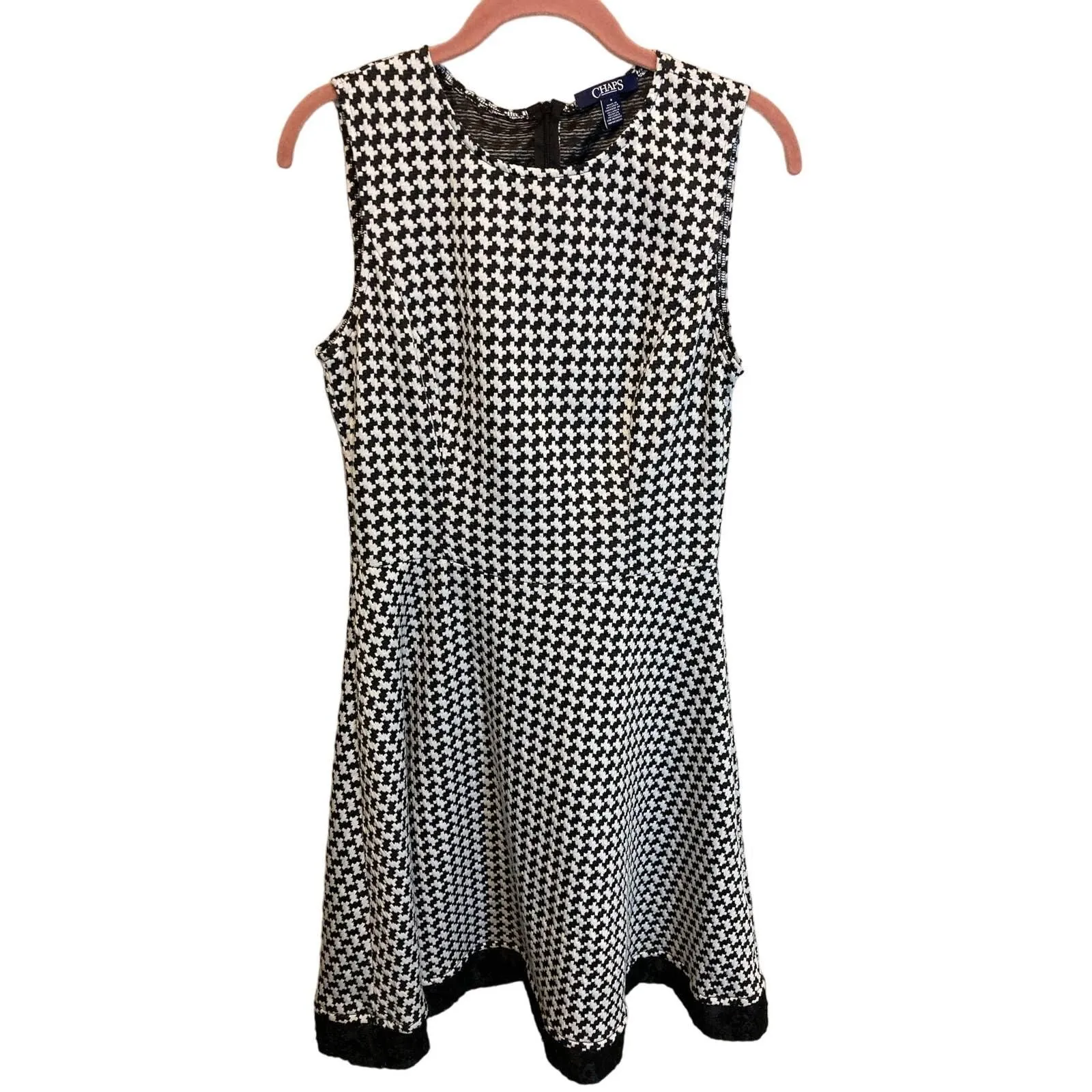 Product image for Chaps Houndstooth Sleeveless Black and White Midi Dress Size 8