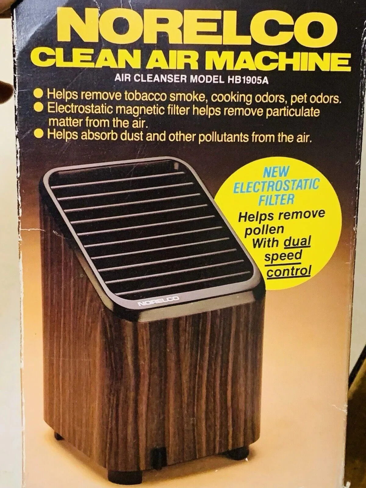 Product image for Norelco 1982 Air Filter Clean Air Machine Wood Grain Tabletop HB1905A Tested