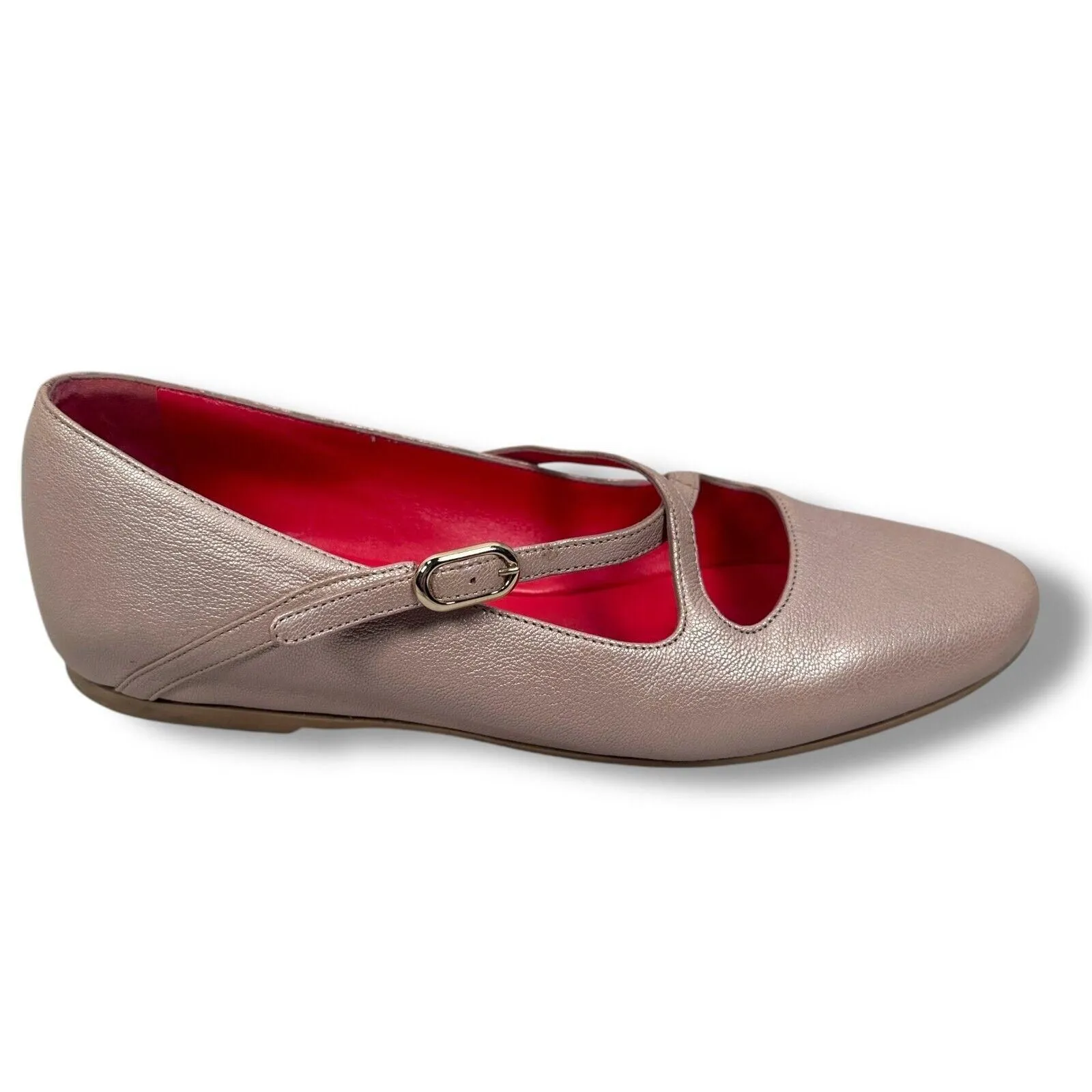 Product image for Pas De Rouge Cross Strap Ballet Flat Women 38 Beige Pebble Leather Slip-On Shoes