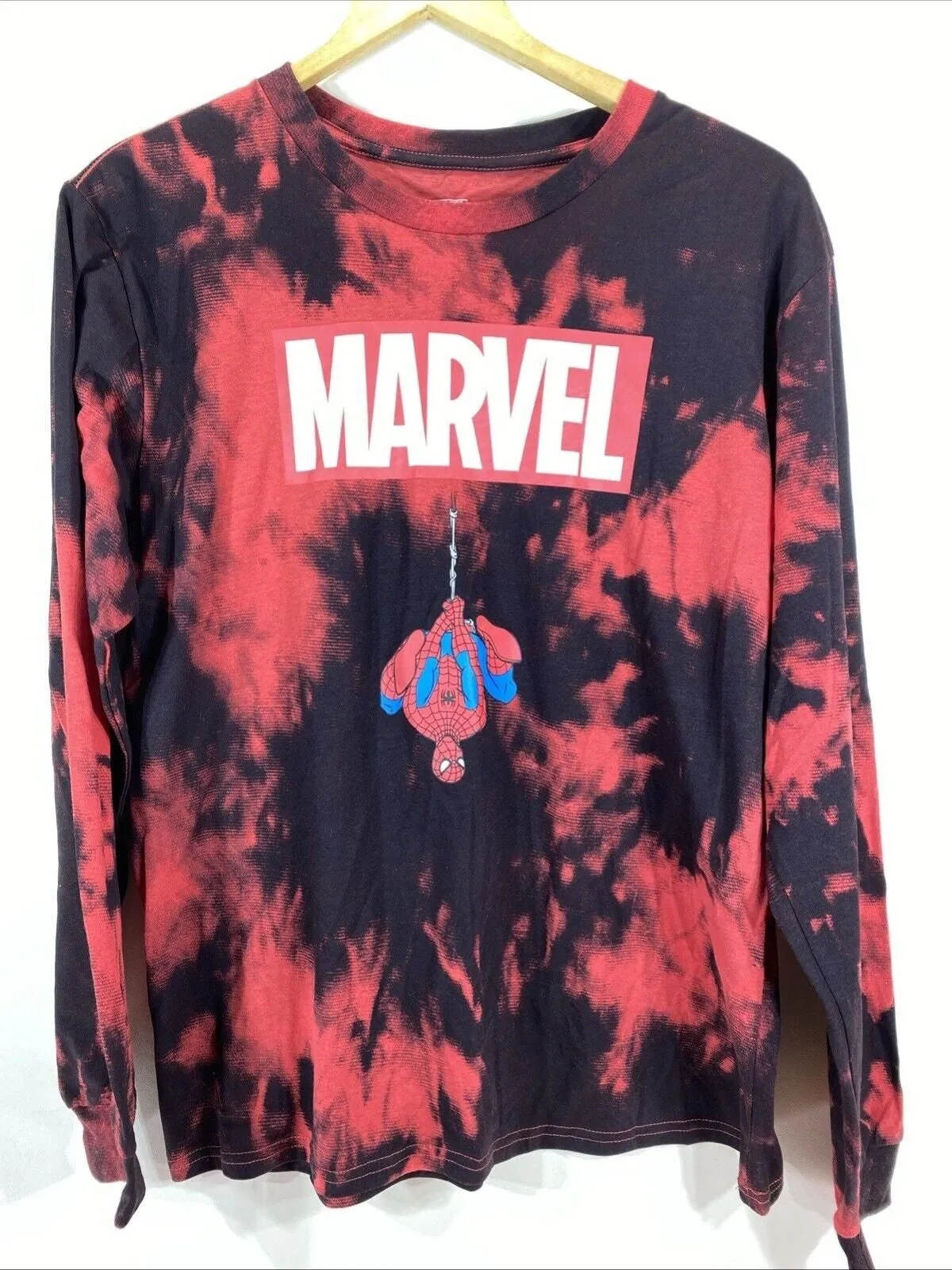 Product image for Marvel Spiderman Long Sleeve Shirt Red Tie Dye Youth Size XL 15/17 40” Chest