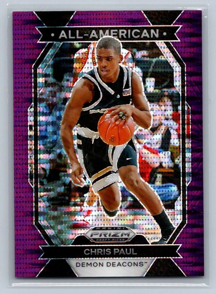 Product image for 2024 Panini Prizm Draft Chris Paul Purple Pulsar All-American /55 Demon Deacons