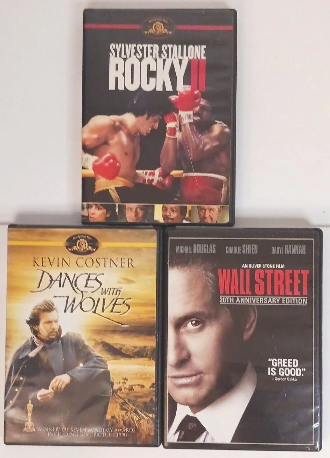 Product image for DVD Rocky II Wall Street Dances With Wolves Drama Three DVD Movie Set