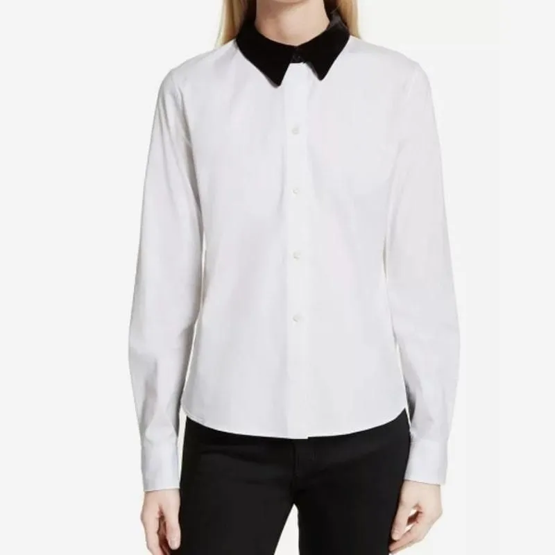 Product image for Theory NWOT White Silk Blend Velour Collared Fancy Button Down Shirt Blouse