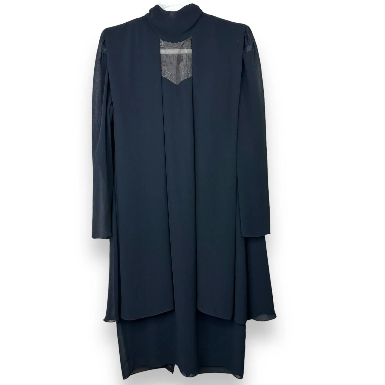 Product image for URSULA of Switzerland Vintage Black Sheer Layered Chiffon Mock Neck Midi Dress