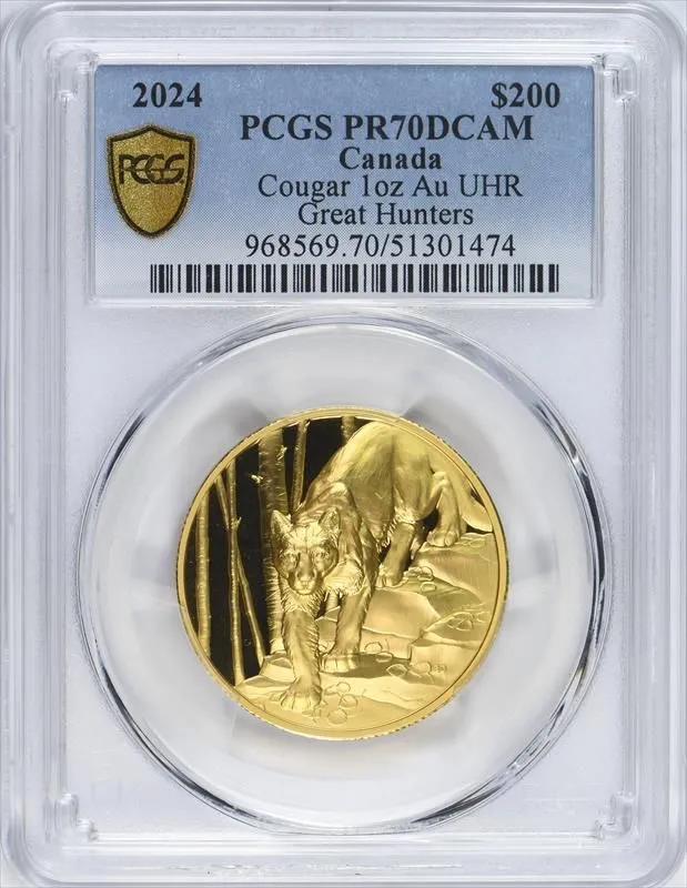Product image for 2024 Canada $200 Gold 1oz High Relief Great Hunters Cougar PCGS PR70DCAM