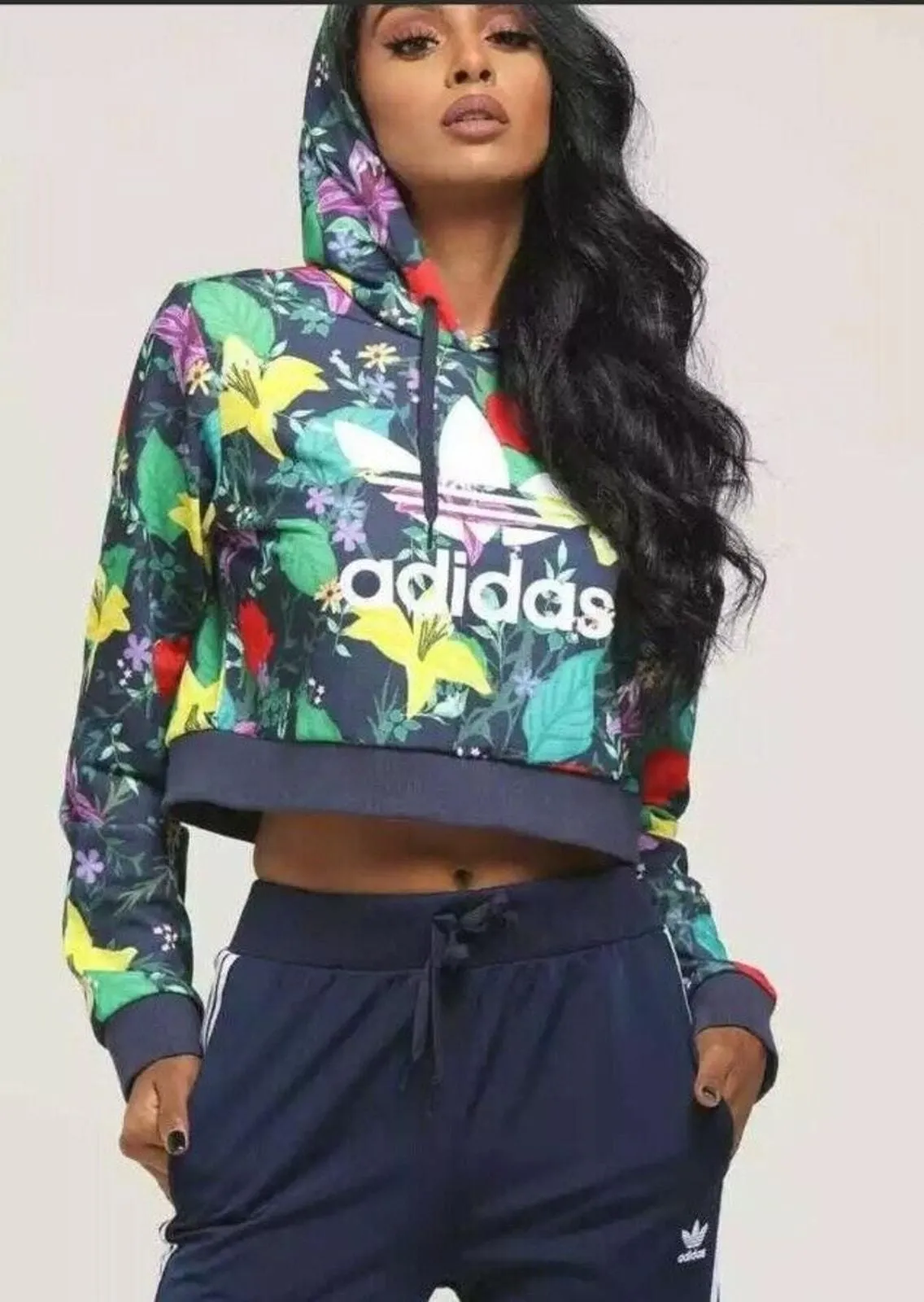 Product image for Adidas Original Women Cropped Blossom of Life Graphic Hoodie ED6592 Size Small