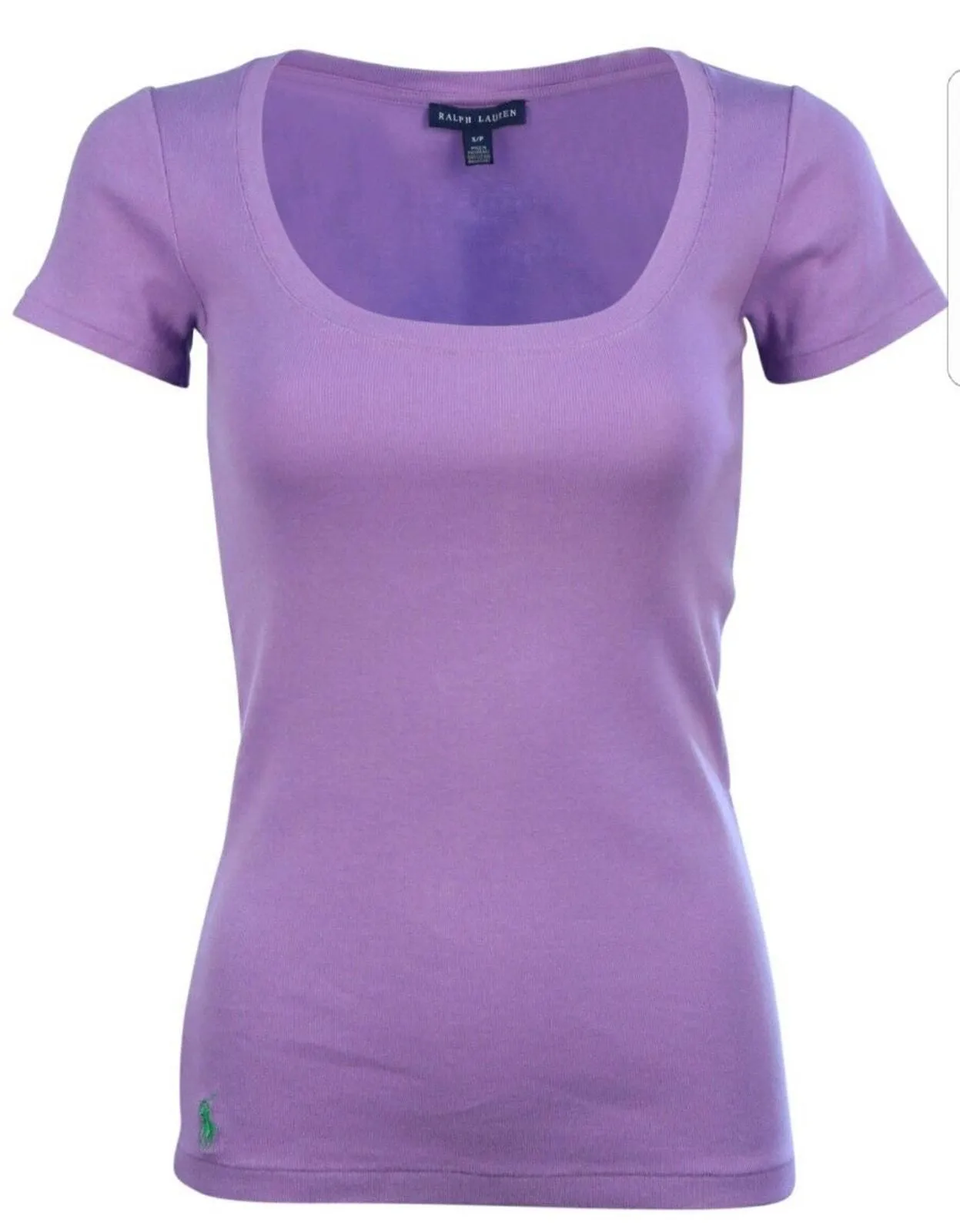 Product image for Polo Ralph Lauren Womens Pony Logo Ribbed Scoop Neck T Shirt Purple Size Small