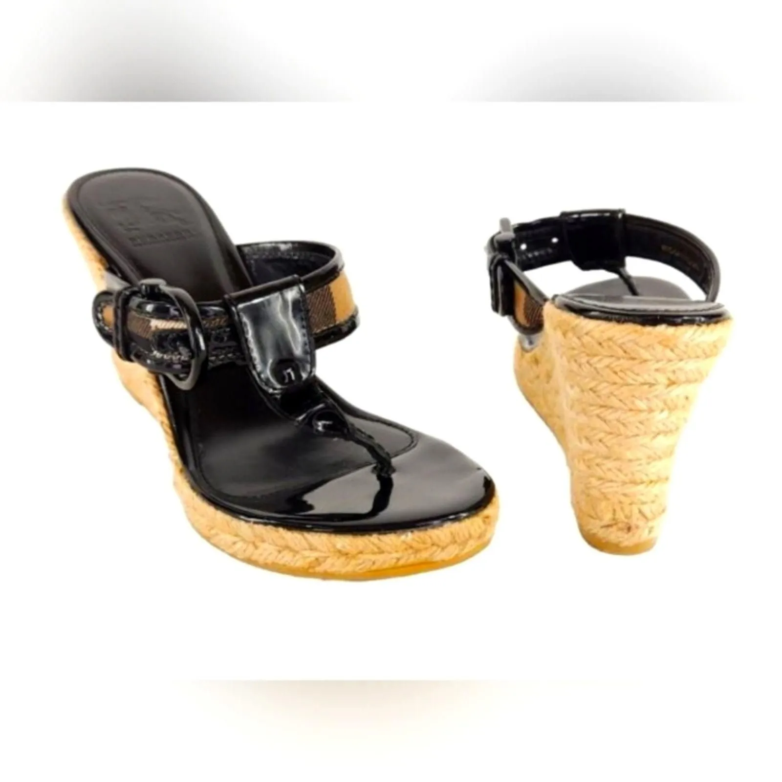 Product image for Authentic Burberry Patent Leather Wedge Thongs Sandals size 41 (size 11 …