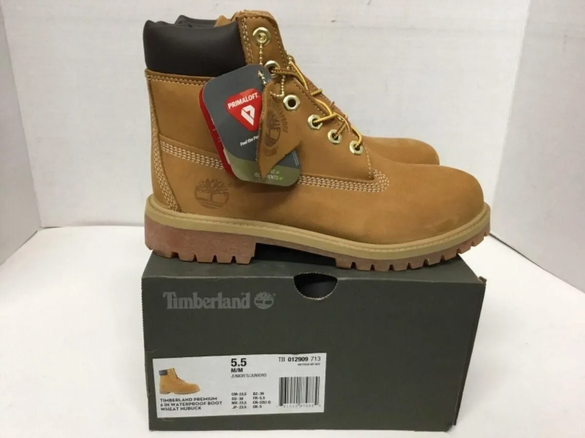 Product image for Timberland Premium 6 in Waterproof Boot Wheat Nubuck Youth Size 6Y / 7.5W New DS with Box