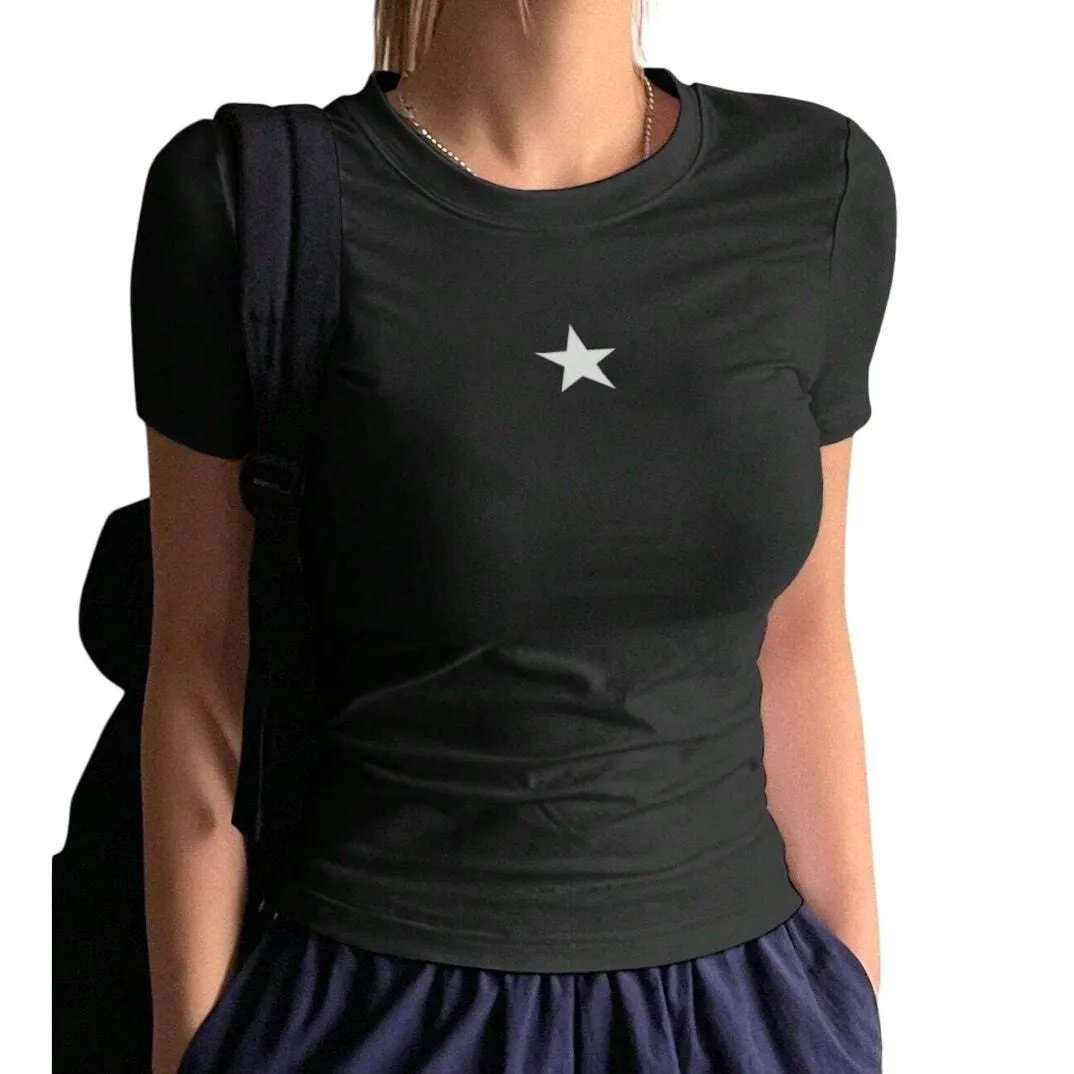 Product image for Star Print Short Sleeve T-Shirt in Black, Size L - Dazy