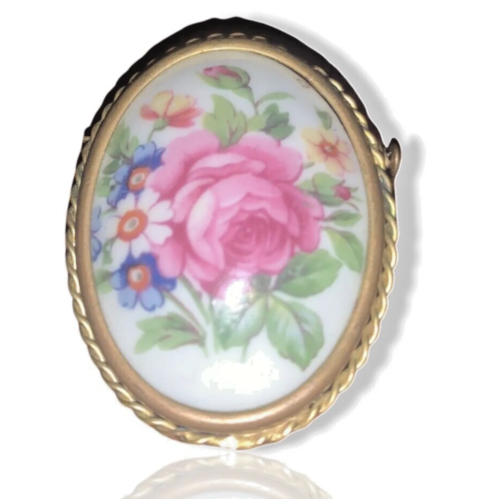 Product image for ANTIQUE Brooch Hand Painted France Limoges Coquette Floral Grannycore VTG Oval Pin - Brooch - Gold Plated