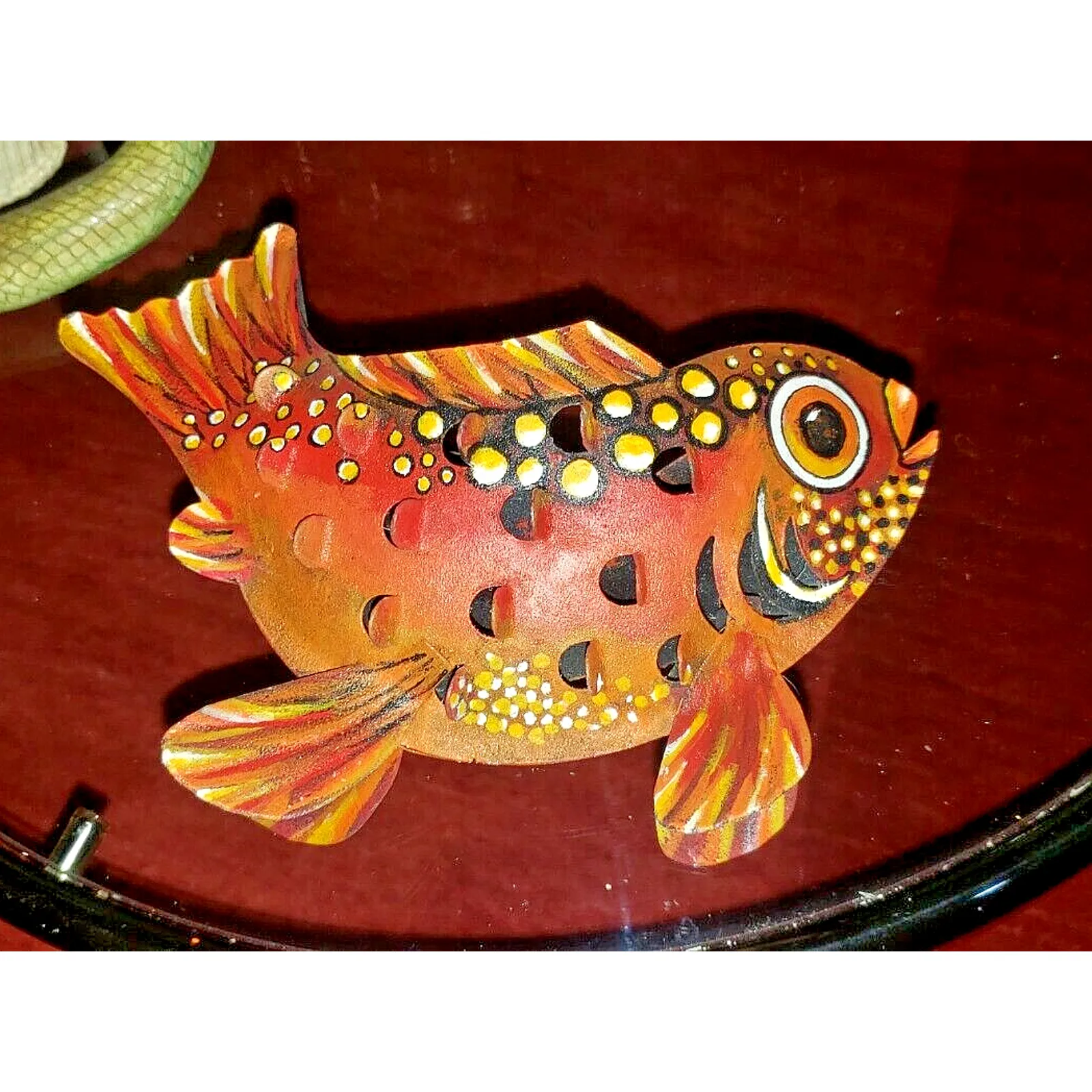 Product image for Coastal Hand painted metal fish candle holder table art accent whimsical decor