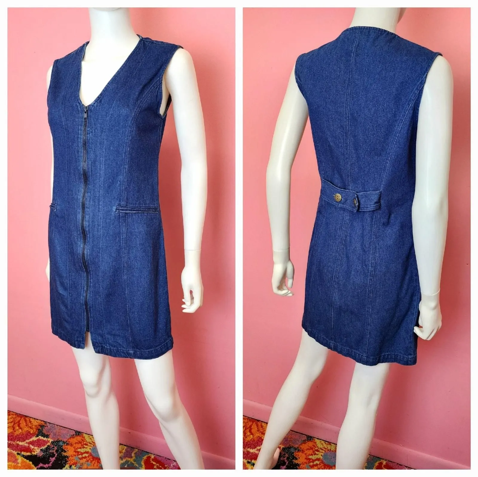 Product image for Size Small to Medium | Vintage 1990's Dark Wash Denim Zip Up Sheath Dress - Carol Anderson