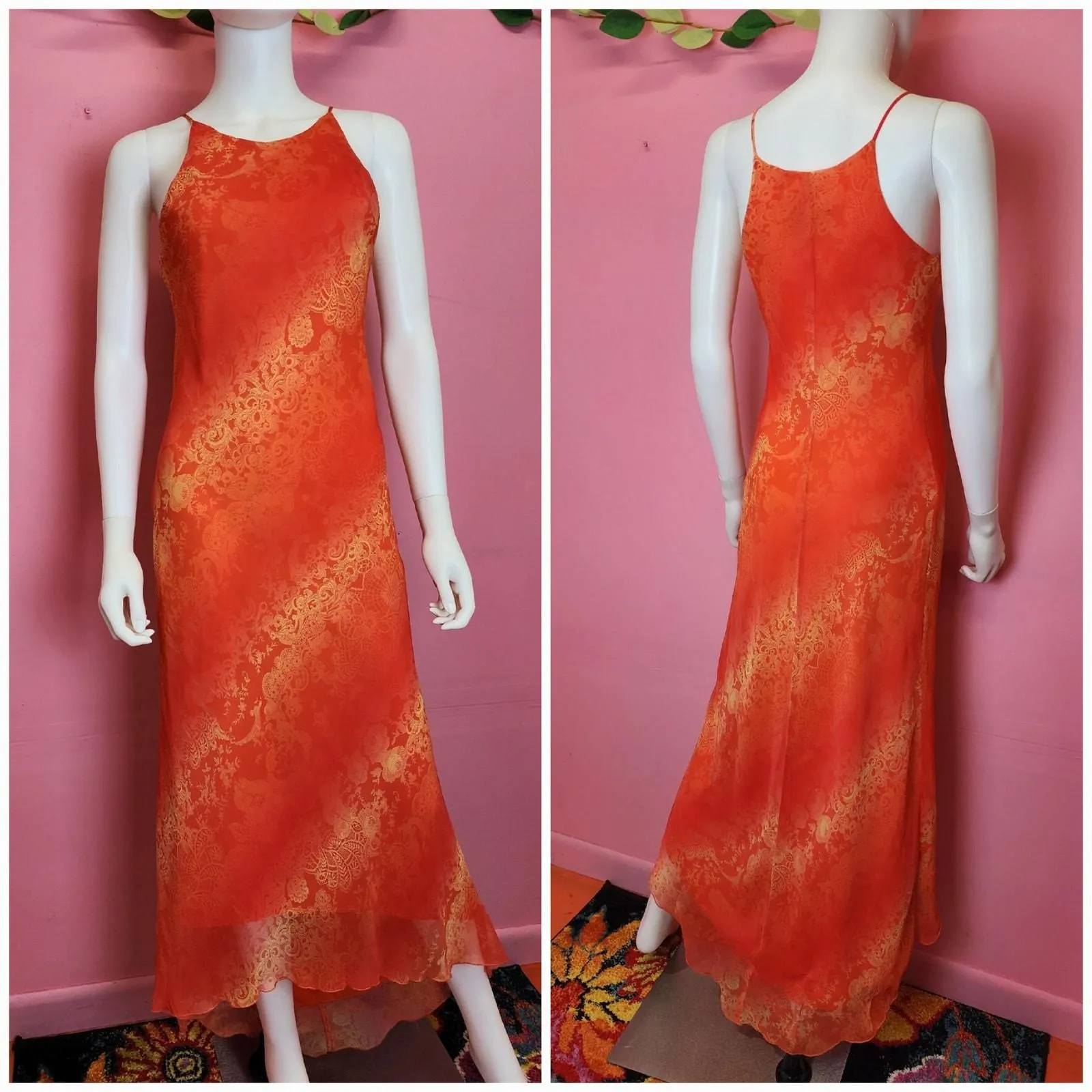 Product image for Size S to M | Vintage 1990's Orange Yellow Gradient Ombre High Low Prom Dress by City Triangles