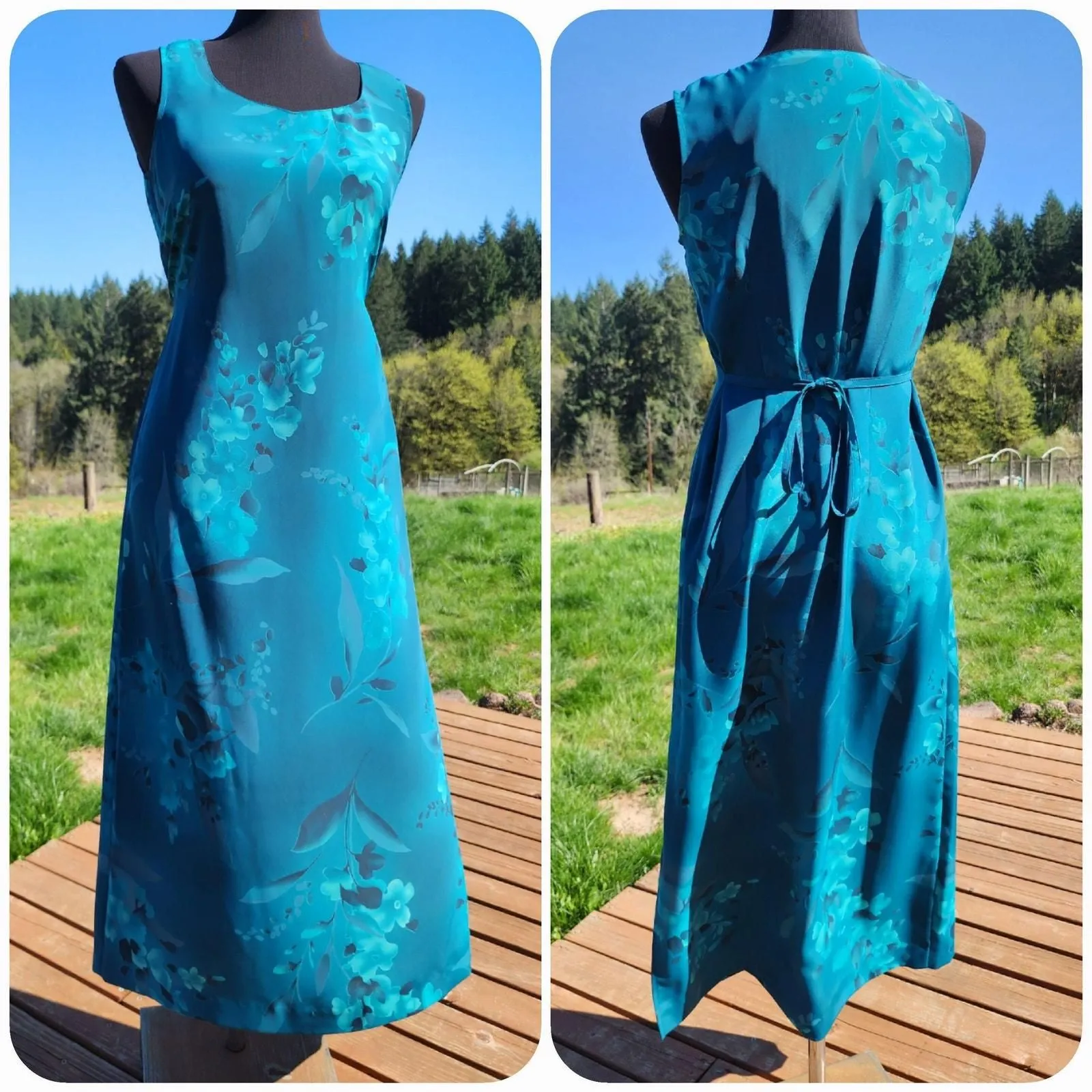 Product image for Vintage 1990's Blue Floral Maxi Dress with Side Slit | Size Small to Medium by Norton McNaughton