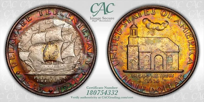 Product image for 1936 50C Delaware CACG MS67+ - Coins, U.S. currency - Silver - 0.9 - Business - true - MS 67 - PCGS & CAC - Mint State