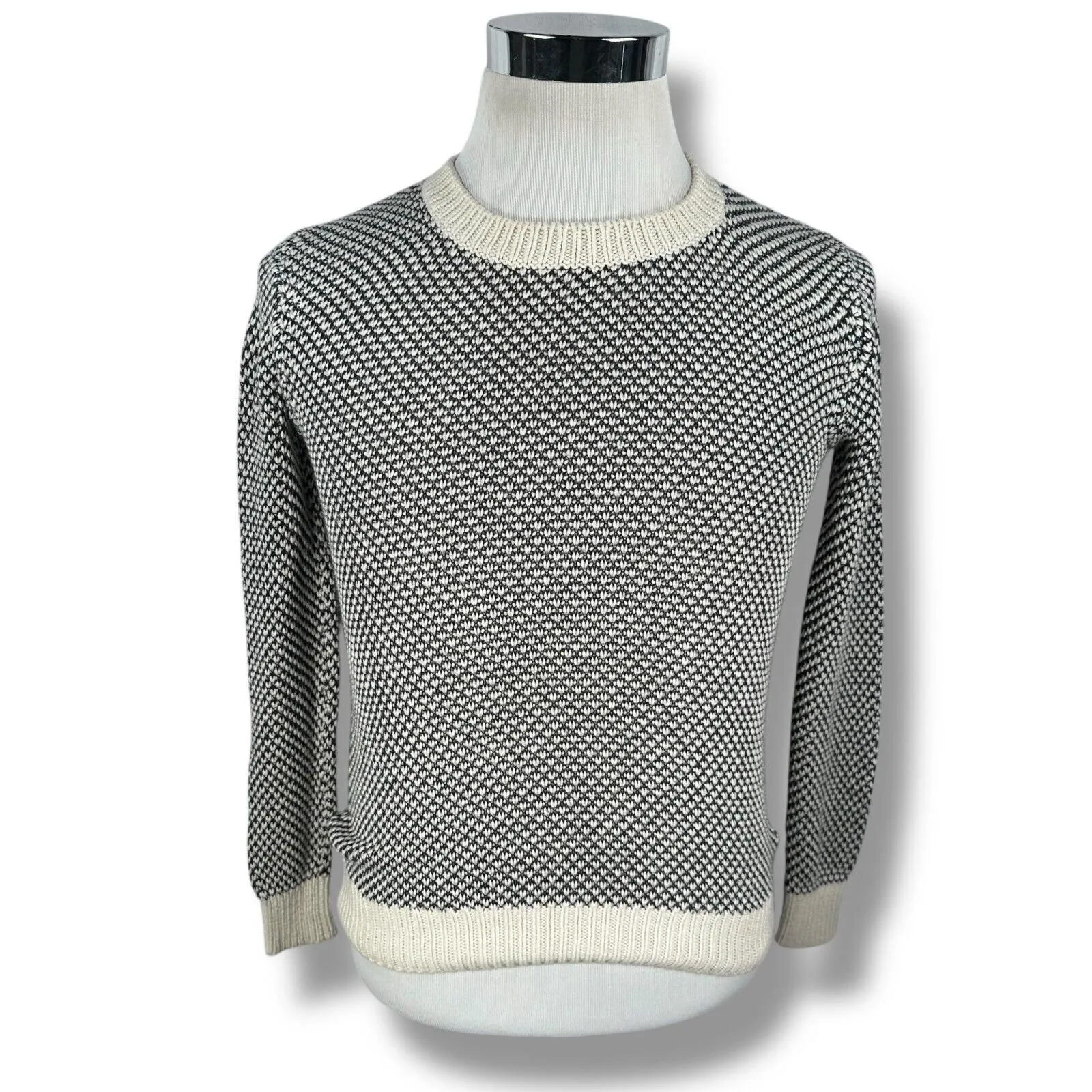 Product image for Theory Sweater Womens P Small Petites Cream Black Cotton Knit Crew Neck Pullover - Theory