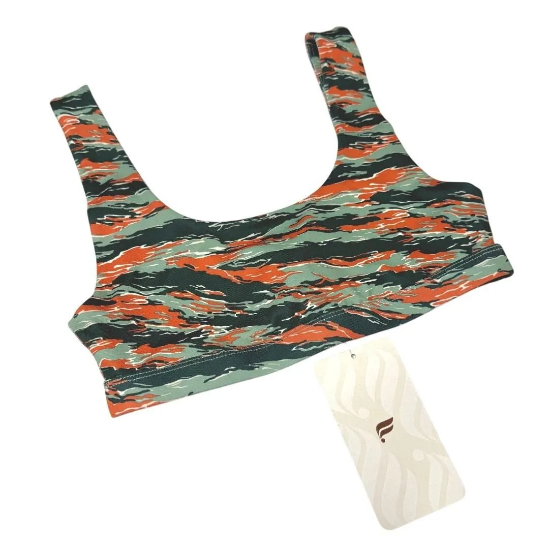 Product image for Fabletics Lola Low-Impact Tiger Camo Sports Bra XS Green Orange Athleisure New