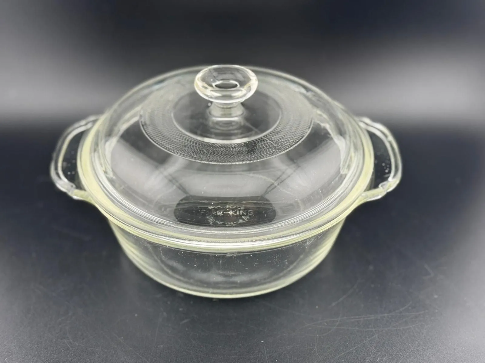 Product image for Vintage Fire King Clear Glass 1-Pint Casserole with Lid