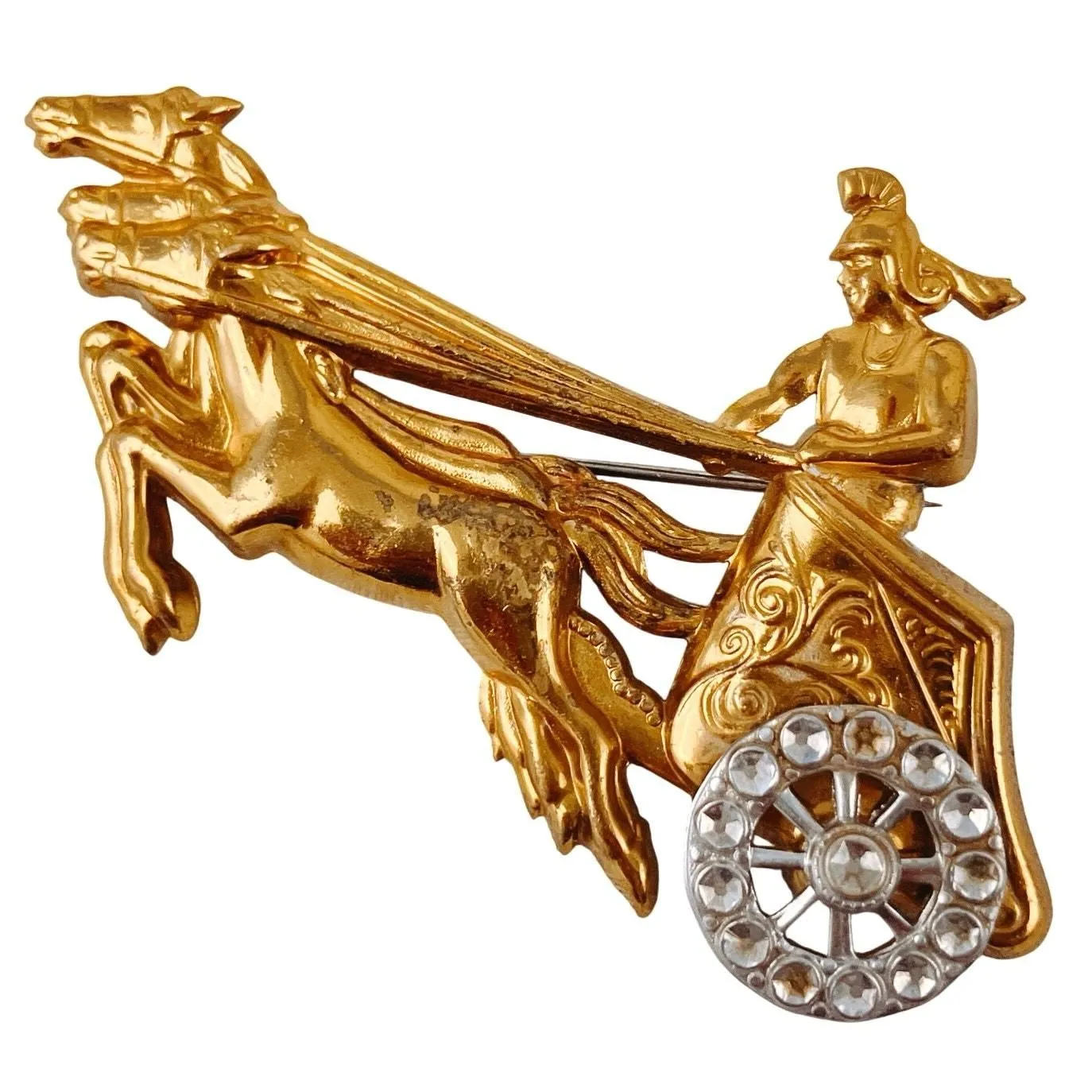 Product image for Vintage Gold-Tone Chariot Brooch with Rolling Wheel – Figural Mid-Century Pin - Brooch