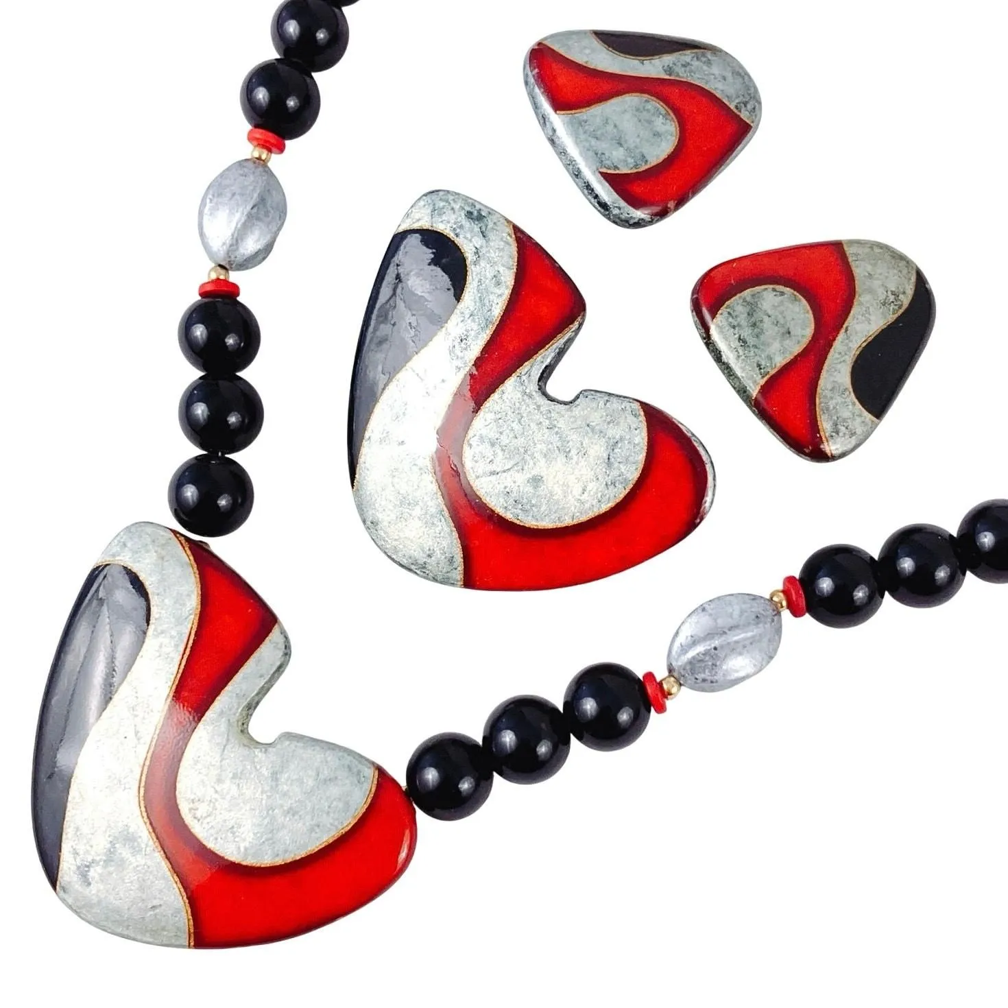 Product image for Japanese Brutalist Modernist Vintage 50s - 70s Necklace Brooch Earrings Set - Necklace