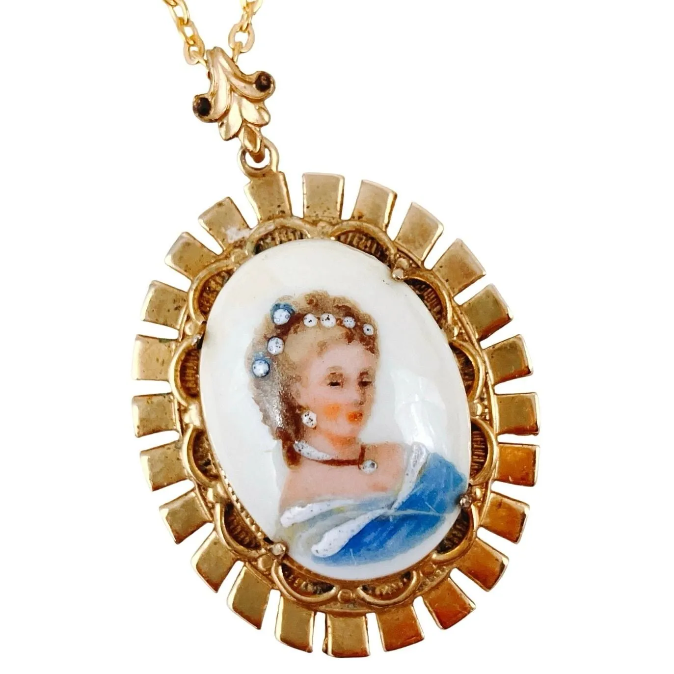 Product image for Antique Porcelain Cameo Portrait Pendant Hand-Painted Highlights, Gold-Filled - Pendant