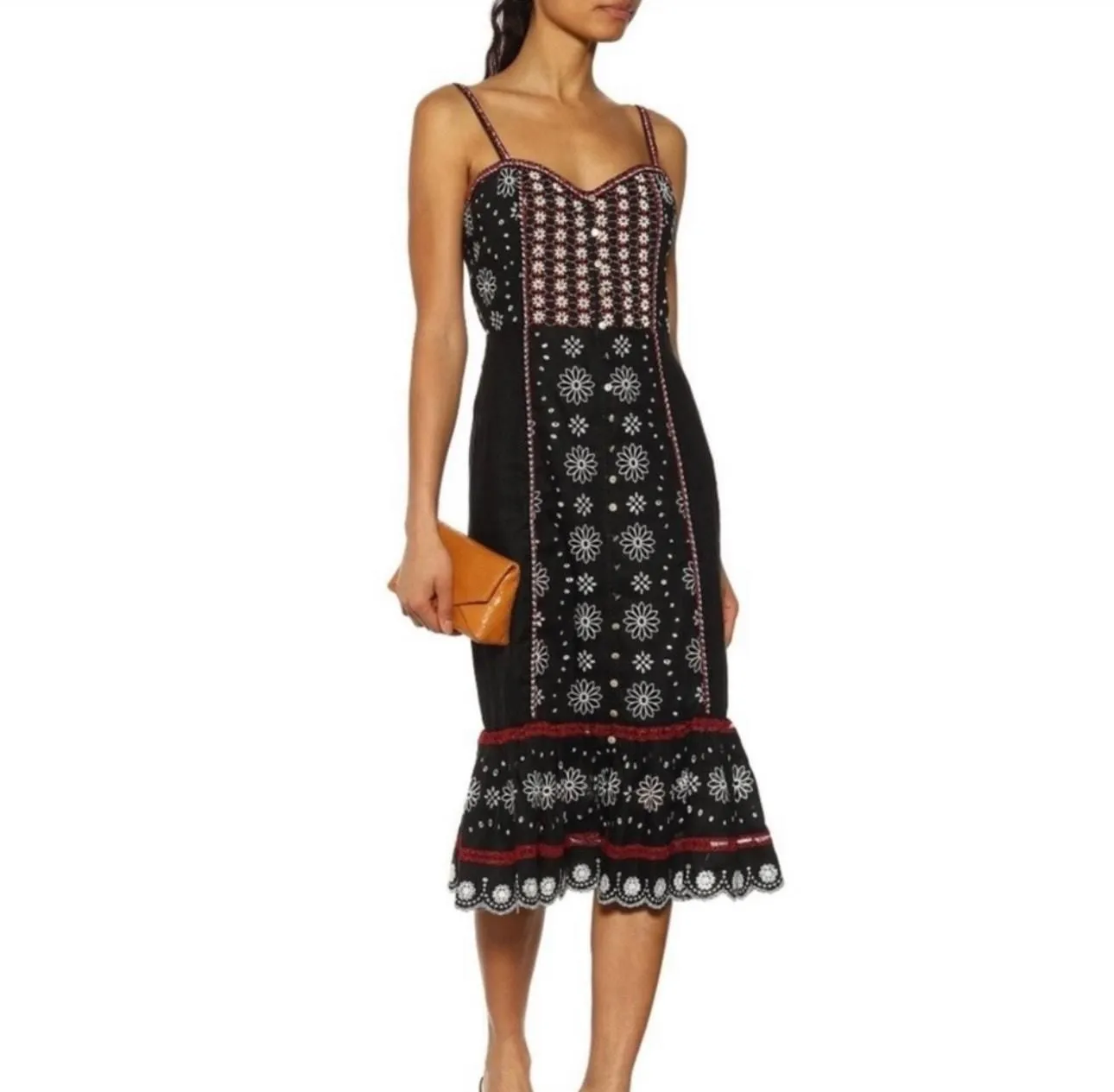 Product image for VERONICA BEARD NWOT Giuliana Black Beaded Embroidered Linen Floral Midi Dress - Dresses - Veronica Beard