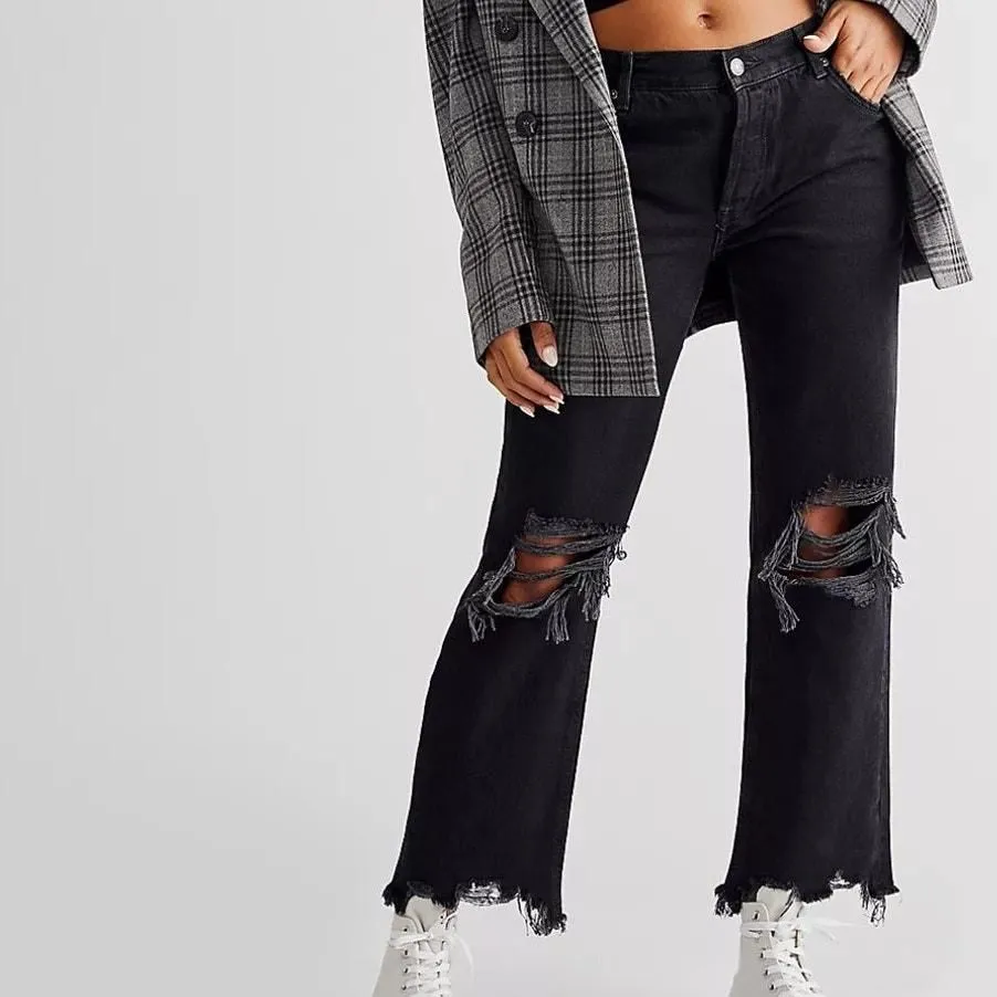 Product image for Free People Maggie We The Free Washed Black Distressed Mid Rise Straight Jeans - New with Tags - Bottoms - Free People