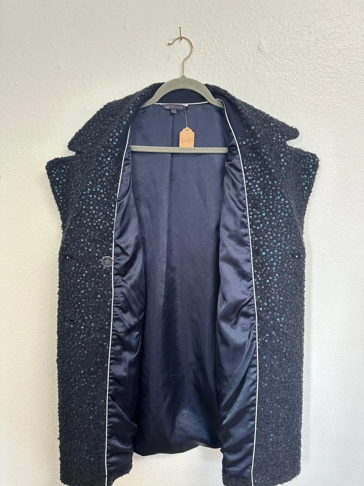 Product image for Iridescent Sequin Boucle Double Breasted Jacket - Size UK 10 - Marks & Spencer