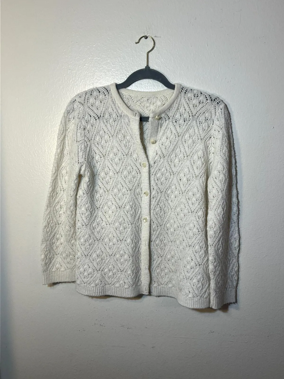Product image for Ivory Vintage Diamond Knit Cardigan Sweater  - None and/or Unknown