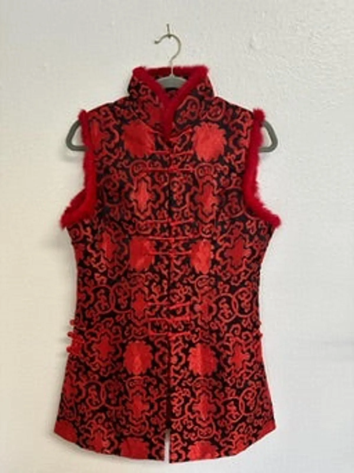 Product image for Traditional Chinese Brocade Vest - Red & Black - Size XXXL (Fits Approx. 16-18)