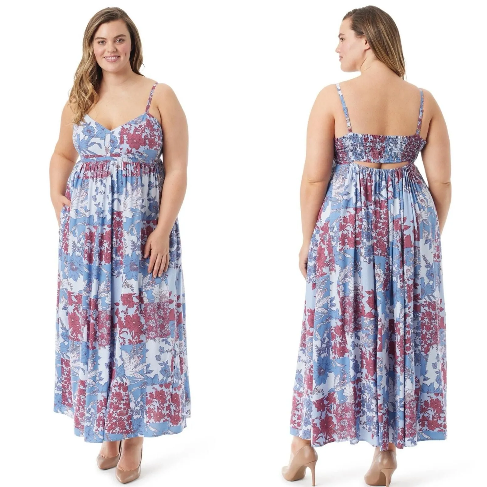 Product image for Jessica Simpson Open Back Maxi Cami Dress 4X Blue Floral New - Jessica Simpson