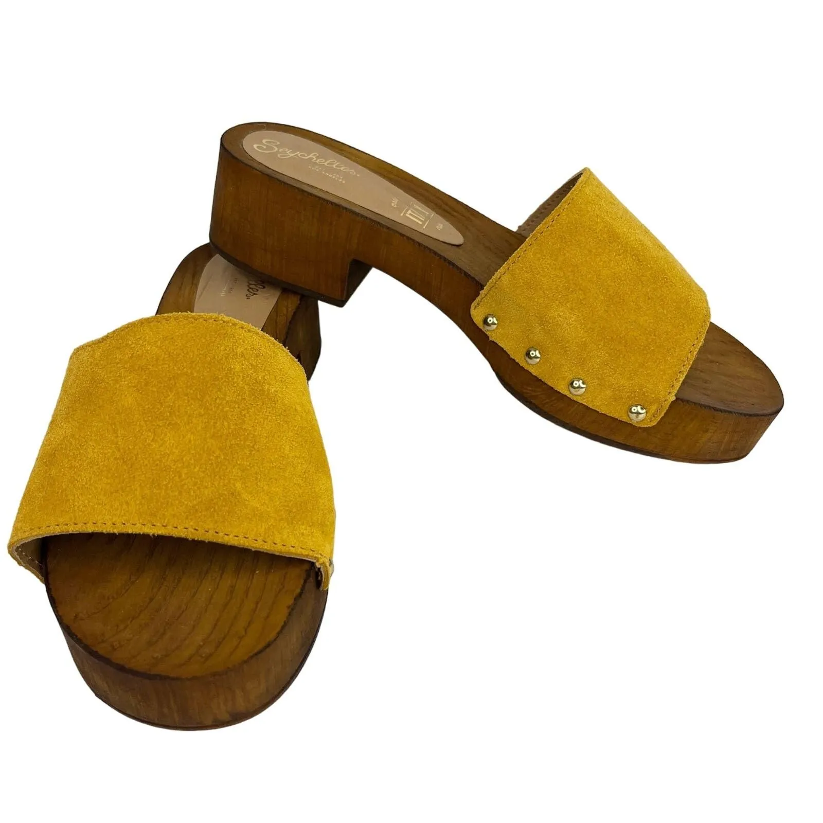 Product image for Seychelles Marine Layer Suede Mustard Wood Sandals Slip Ons 6.5 New - Seychelles