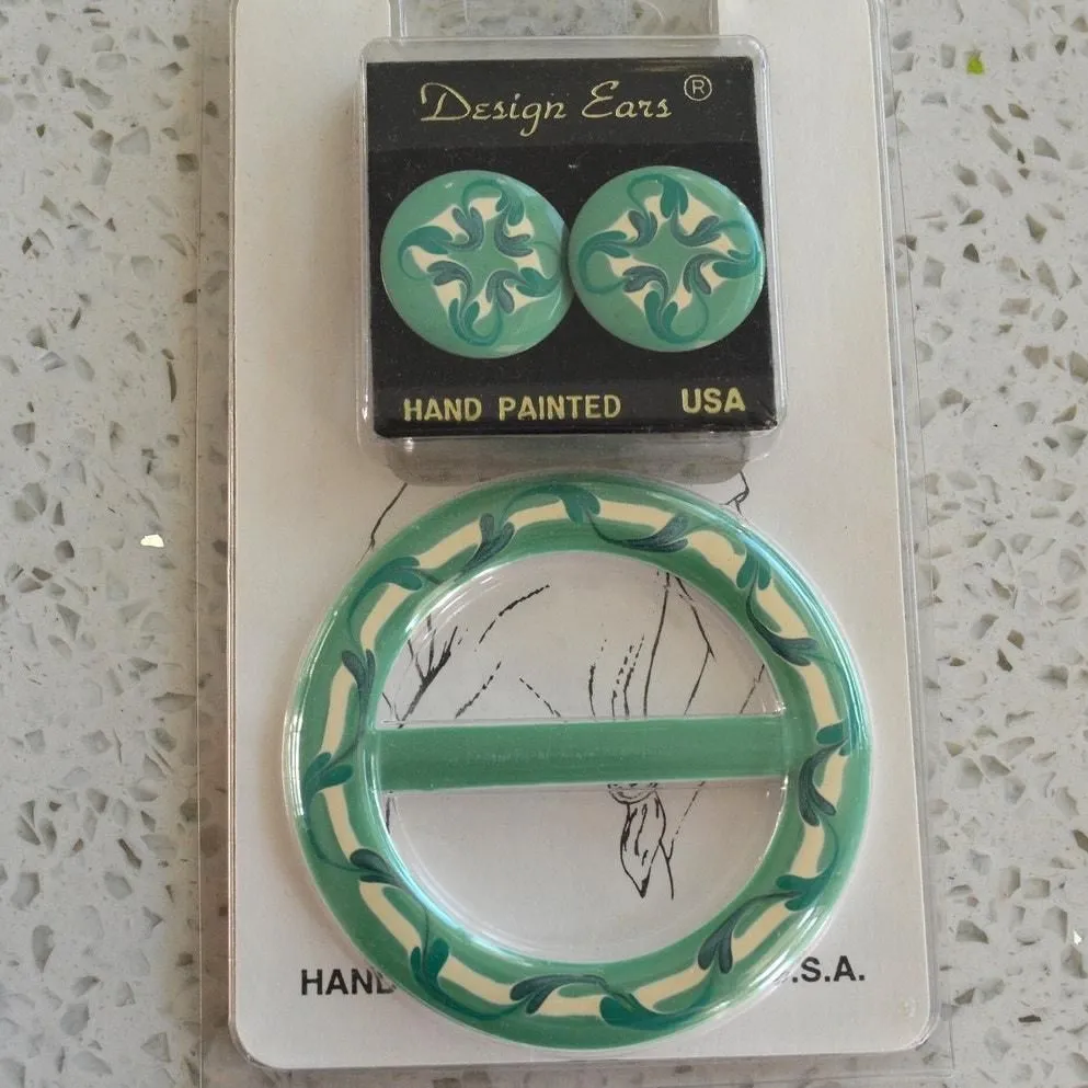 Product image for Hand Painted Seafoam Earring & Shirt Clip Set