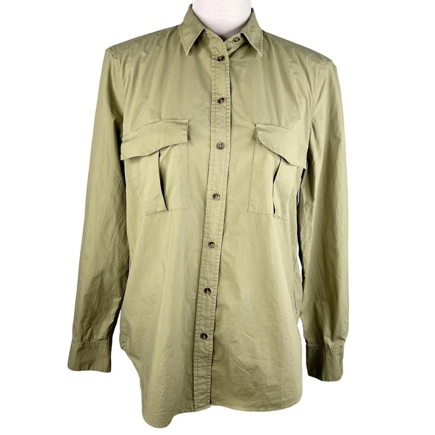Product image for Massimo Dutti Blouse Top M Olive Green Button Down Pockets - Massimo Dutti