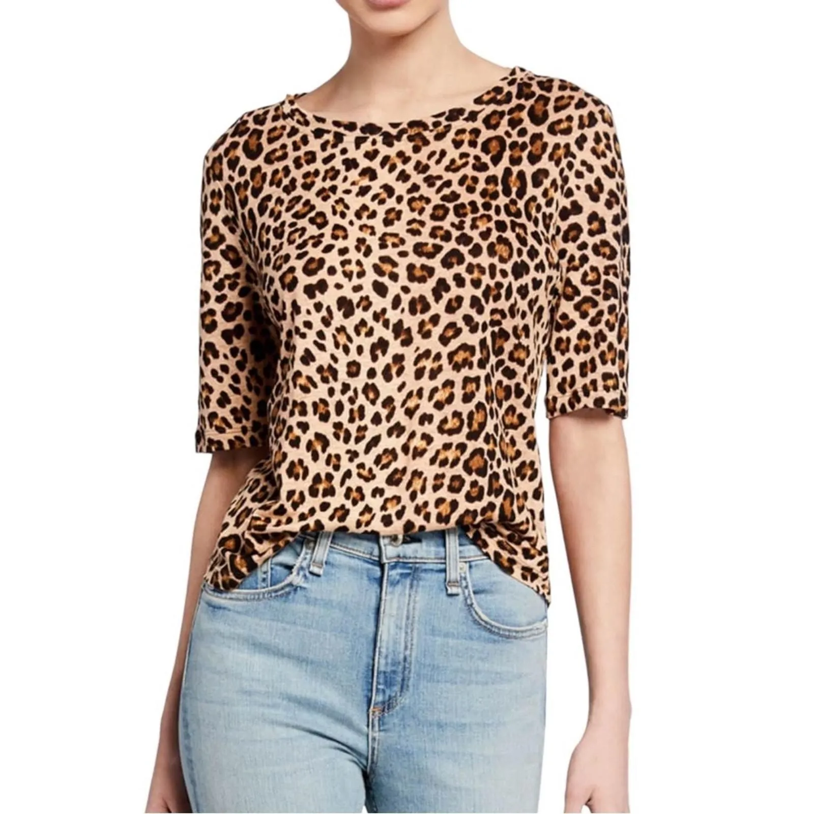 Product image for Rebecca Taylor Short-Sleeve Linen Leopard-Print Tee Size Medium