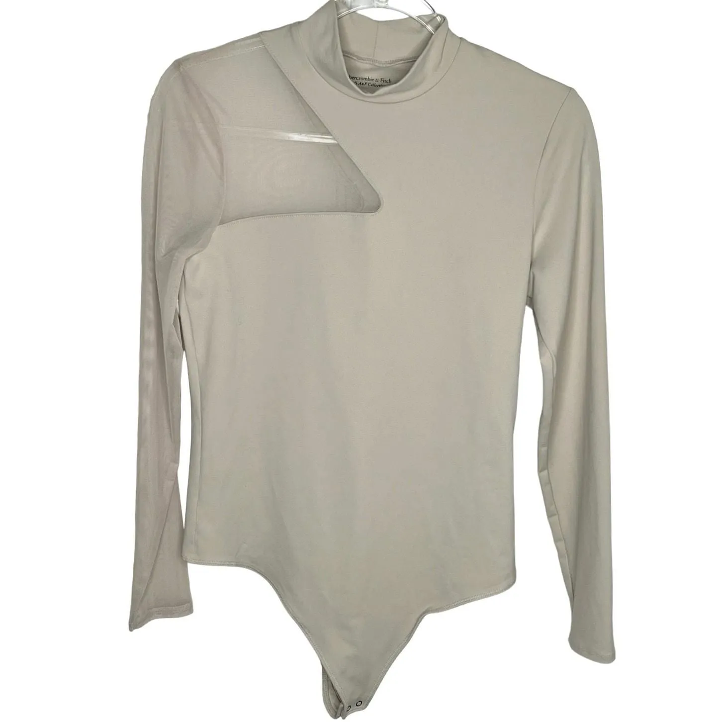 Product image for Abercrombie & Fitch Bodysuit Cream Mesh Sleeve Mock Neck L New - Abercrombie & Fitch