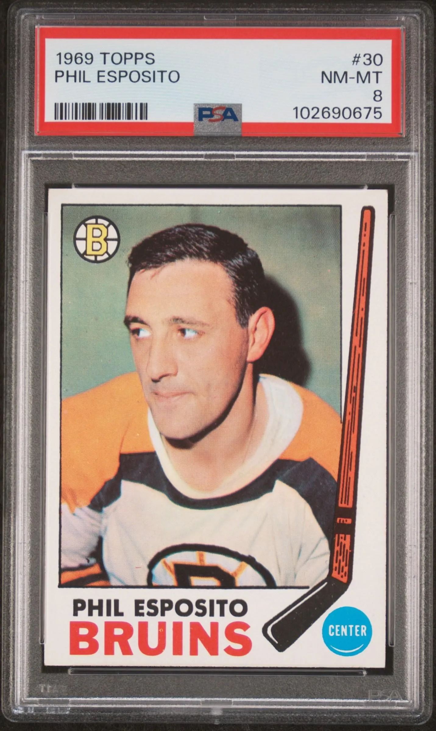 Product image for 1969 Topps Phil Esposito #30 PSA 8 102690675 - Yes - 102690675 - 1969 - 8 - Hockey - Professional Sports Authenticator (PSA) - 30 - Topps - Phil Esposito - 1969 Topps