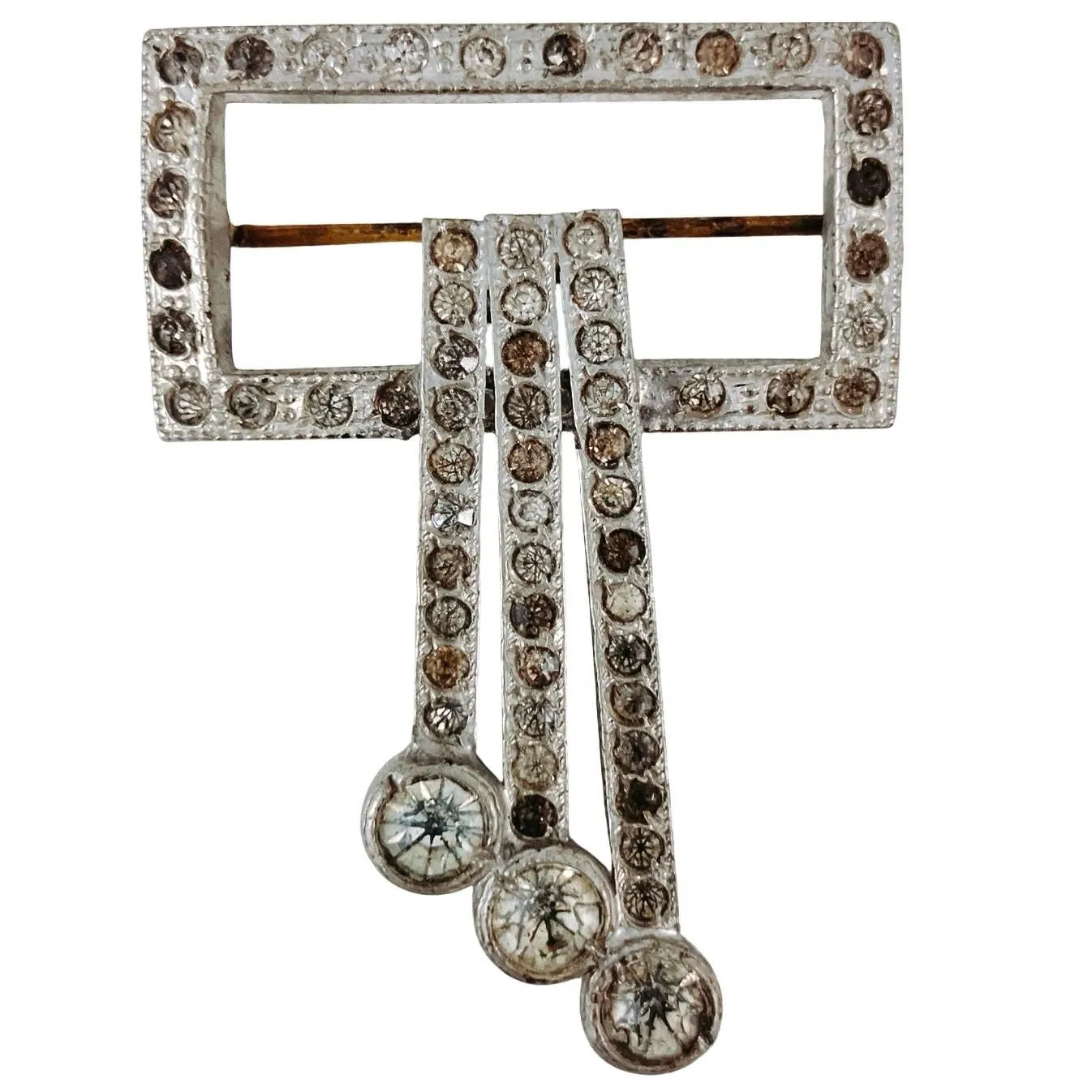 Product image for Antique 1920s-1930s Art Deco Rhinestone Brooch, Geometric Dangle - Brooch