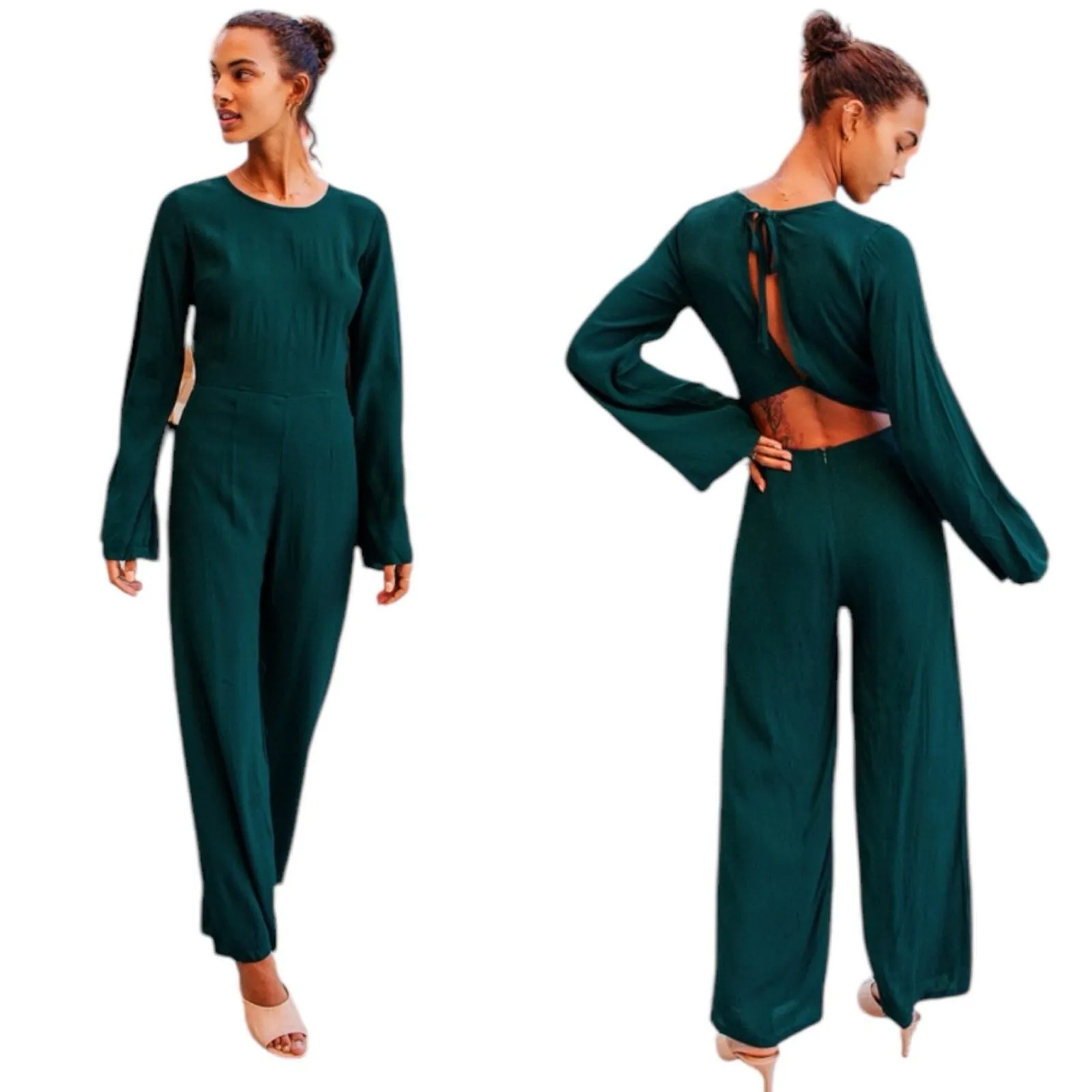 Product image for Lulus Moments That Last Hunter Green LS Cutout Jumpsuit XL - Lulus