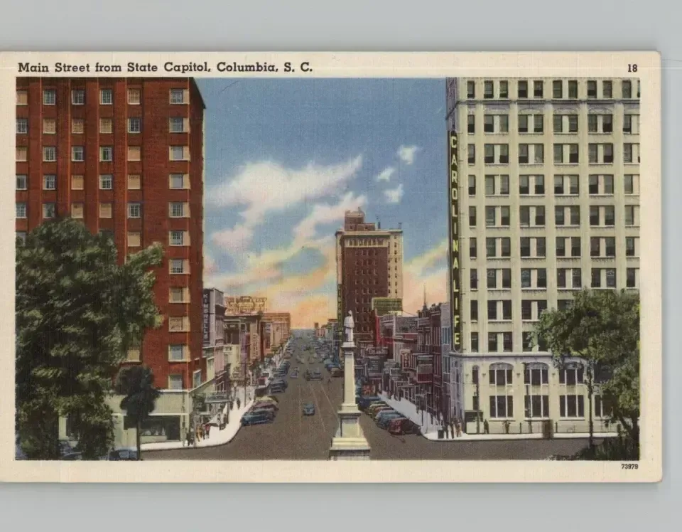 Product image for Main Street from the Capital, Columbia South Carolina 1940's Postcard - Unposted
