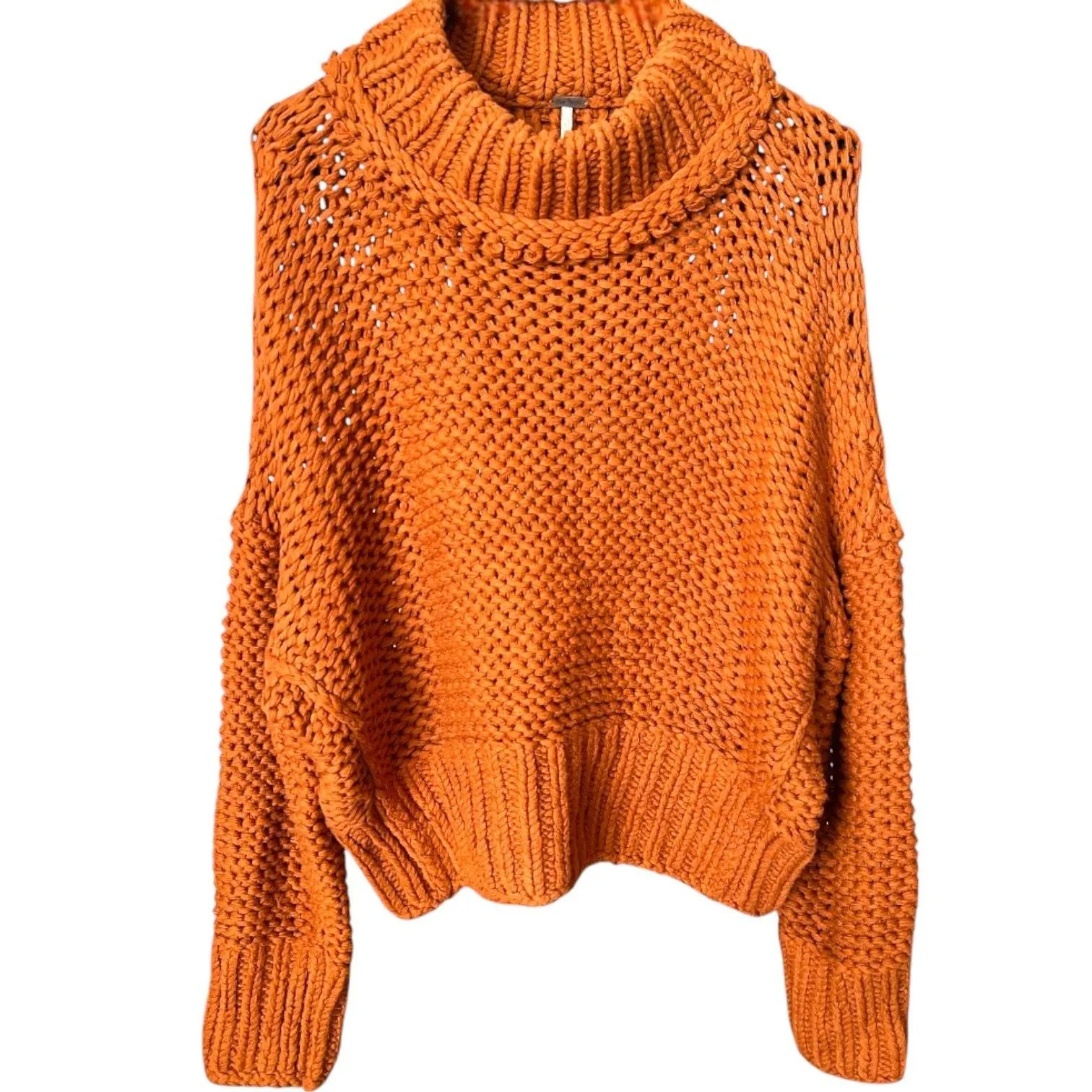Product image for FREE PEOPLE Orange Acrylic Chunky Knit Pullover Sweater, Small SRP: $168  - pre-owned---good - Free People