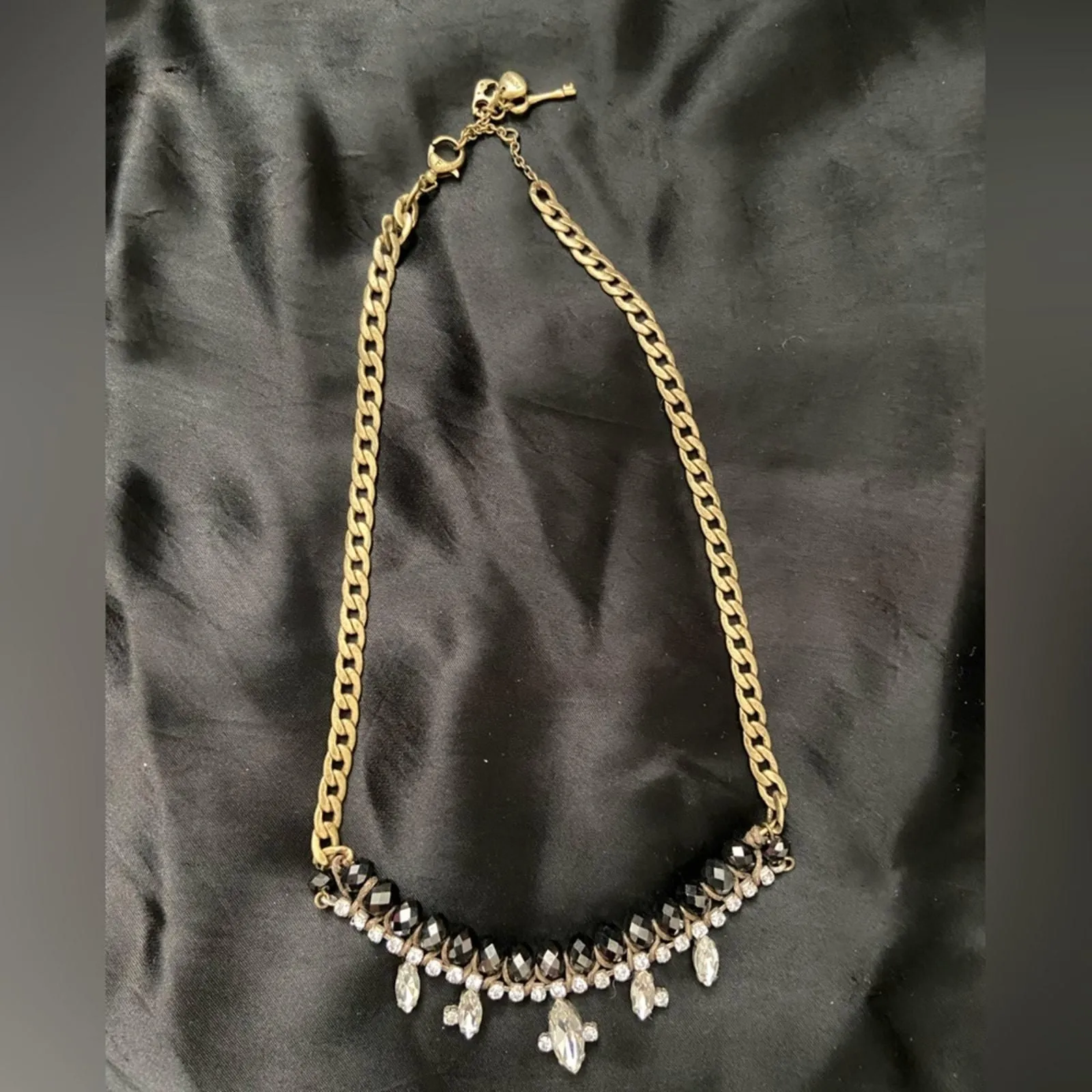 Product image for Fossil Jewelry Glam Strand Necklace Brass Ox Tone Crystal Rhinestones