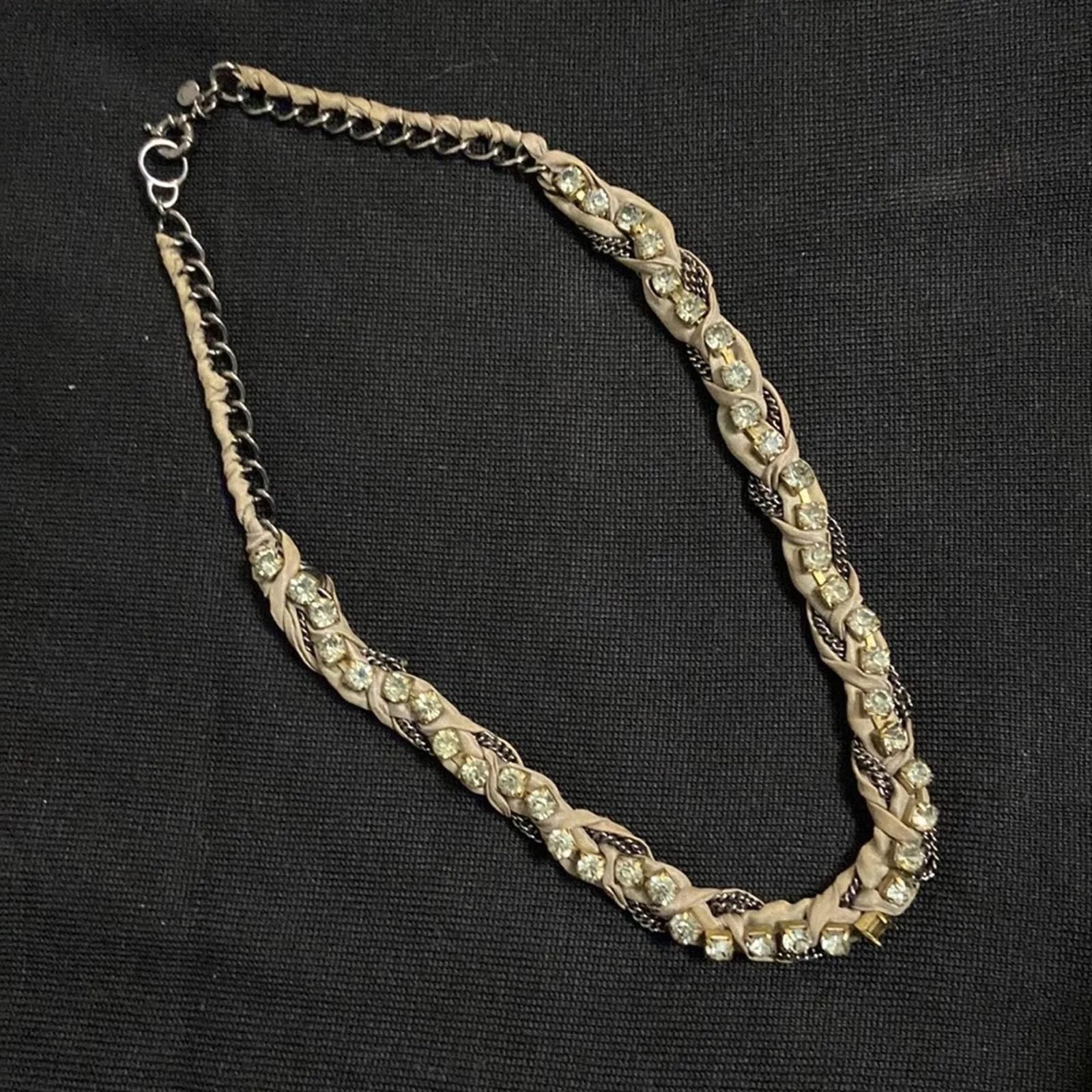 Product image for J.Crew dark bronze metal  necklace with ribbon and rhinestone