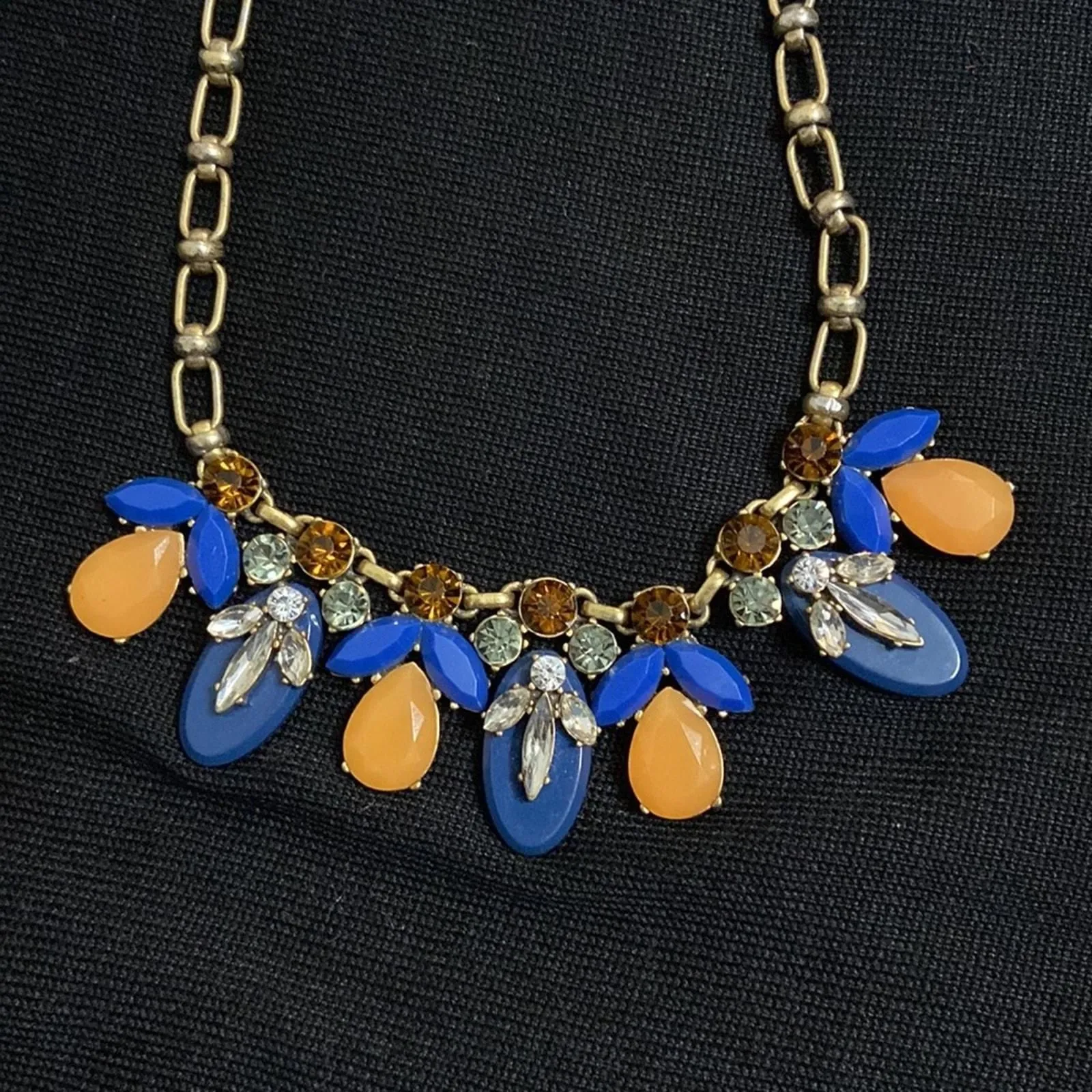 Product image for Designer J. Crew Blue Rhinestones Stuited Blooming Statement necklace