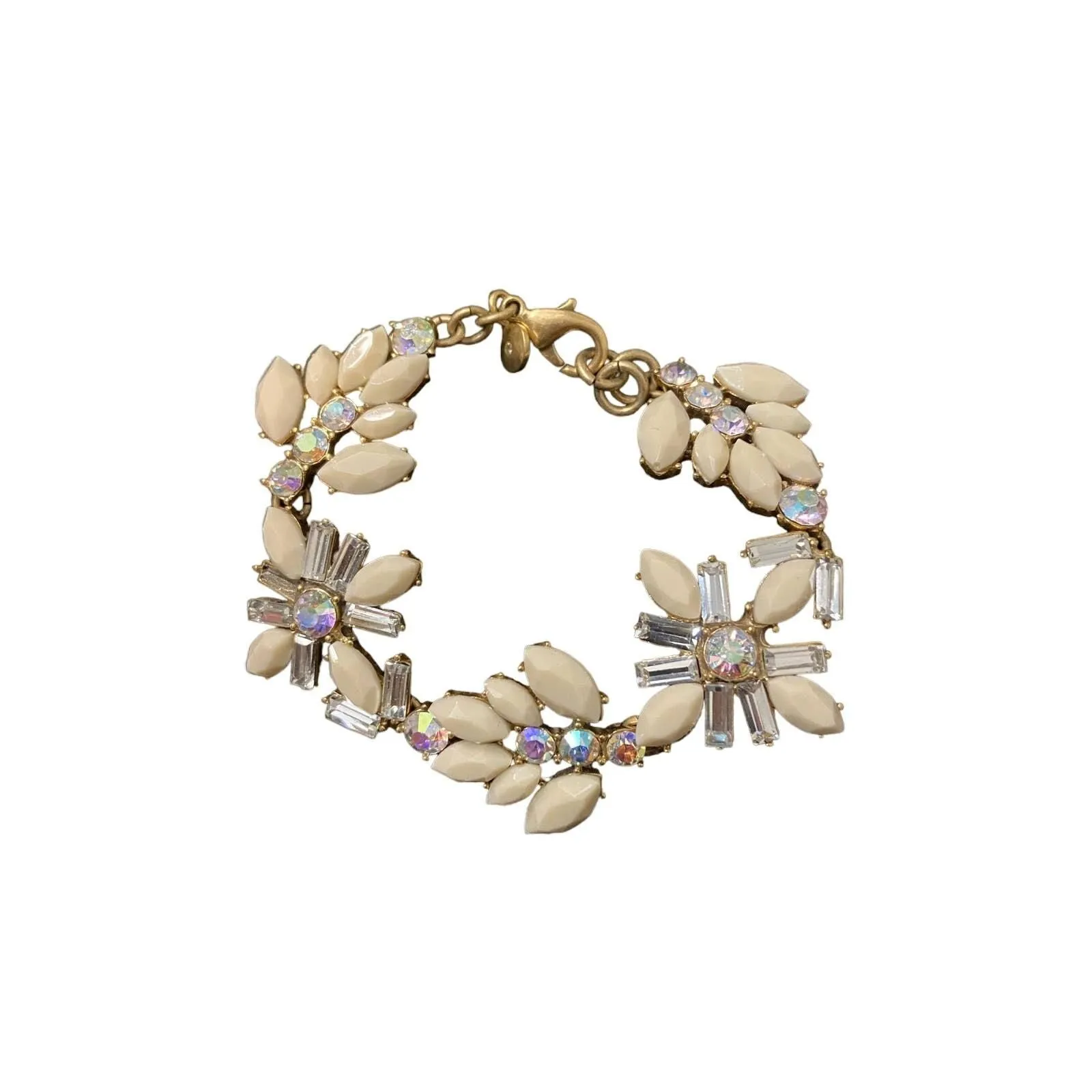Product image for J crew rhinestone clear crystal milky ivory marquis brass 7" bracelet