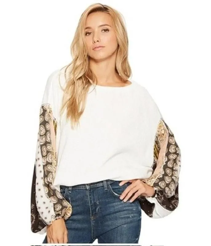 Product image for Free People We the Free Waffle Oversized Handkerchief Paisley Balloon Sleeve Top - pre-owned---good - Free People